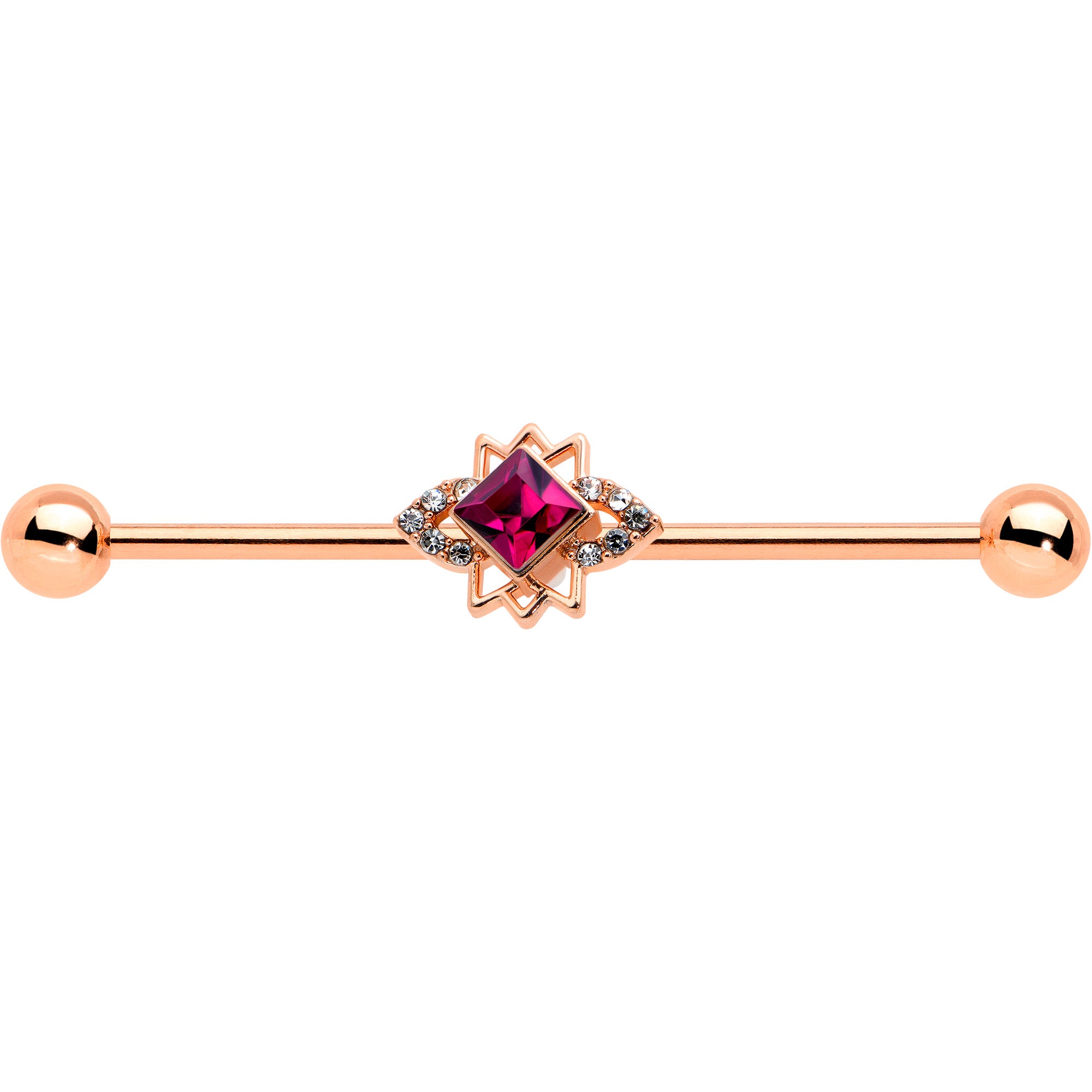 14 Gauge Red Gem Rose Gold Tone Octogram Star Industrial Barbell 38mm