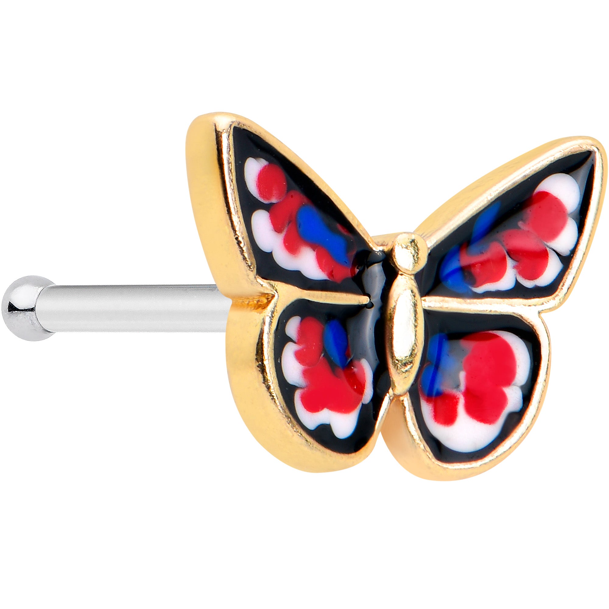 20 Gauge 1/4 Red Blue White Butterfly Nose Bone