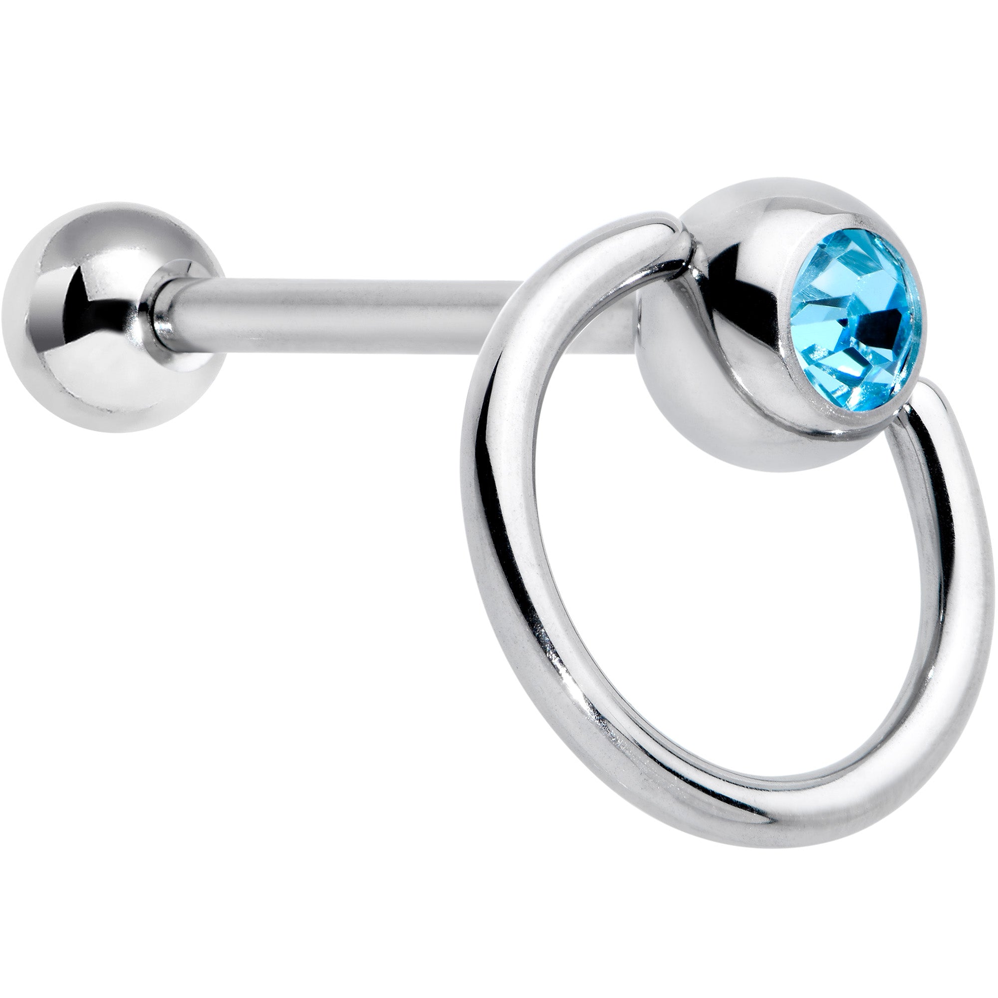 Blue Gem 316L Surgical Steel Captive Ring End Barbell Tongue Ring