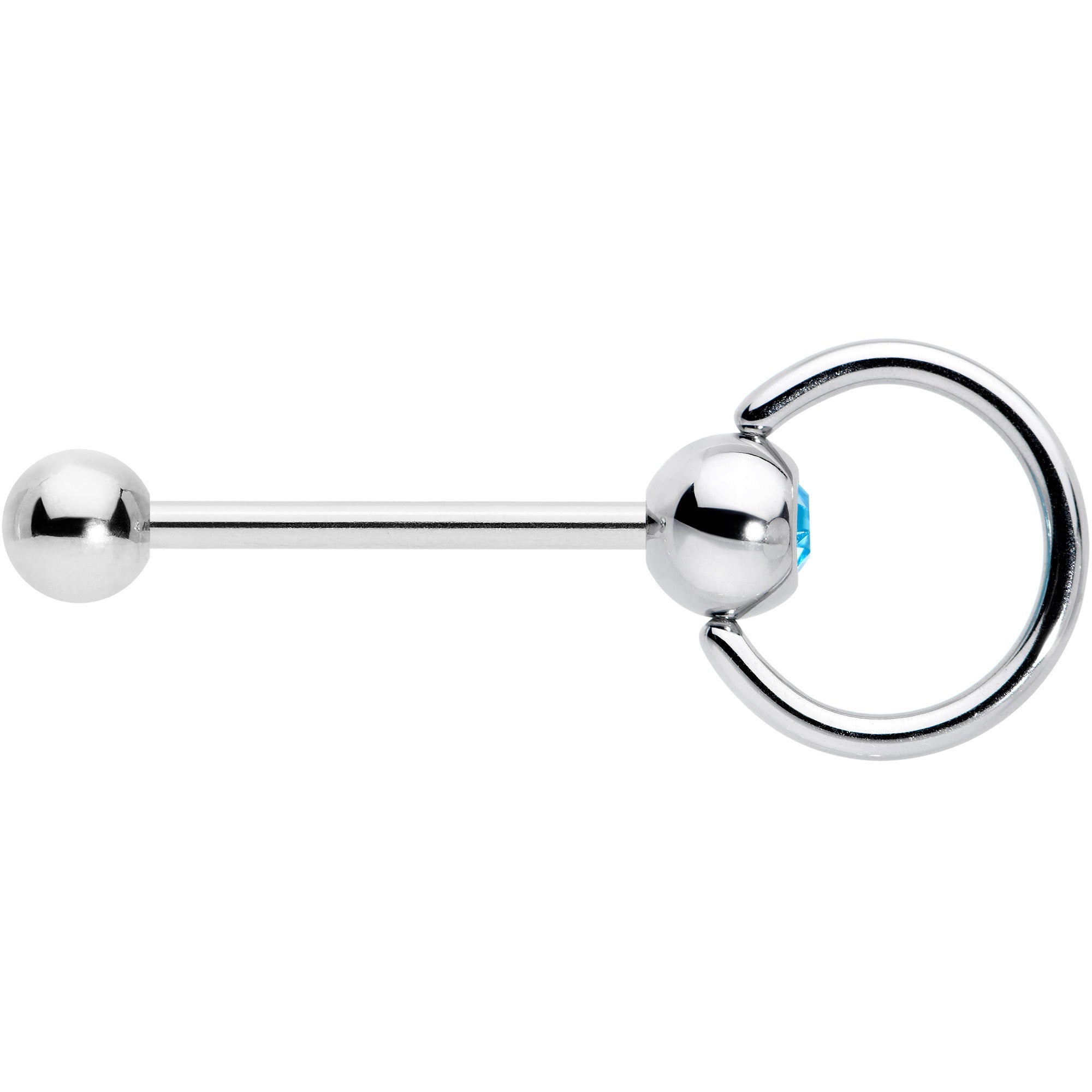 Blue Gem 316L Surgical Steel Captive Ring End Barbell Tongue Ring