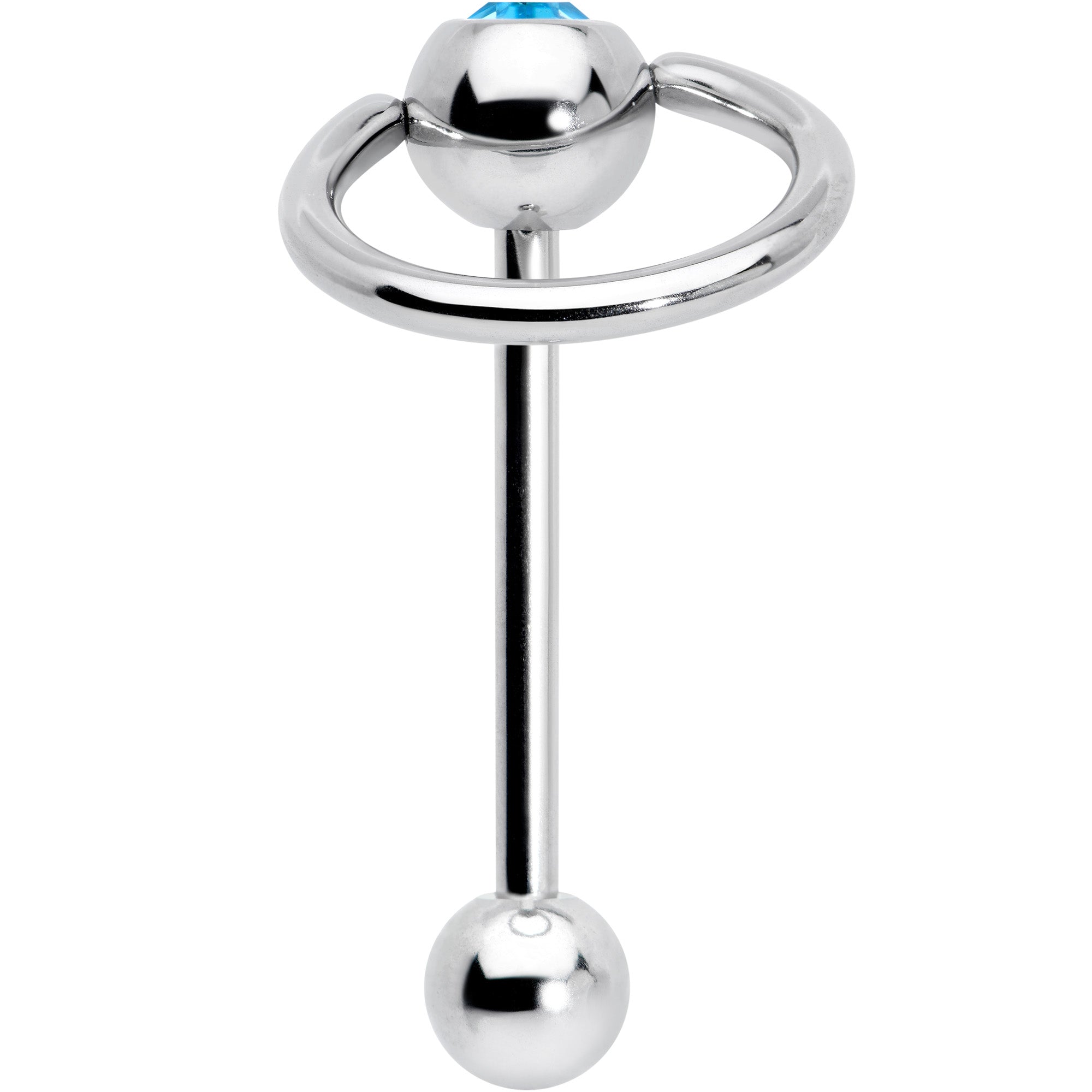 Blue Gem 316L Surgical Steel Captive Ring End Barbell Tongue Ring