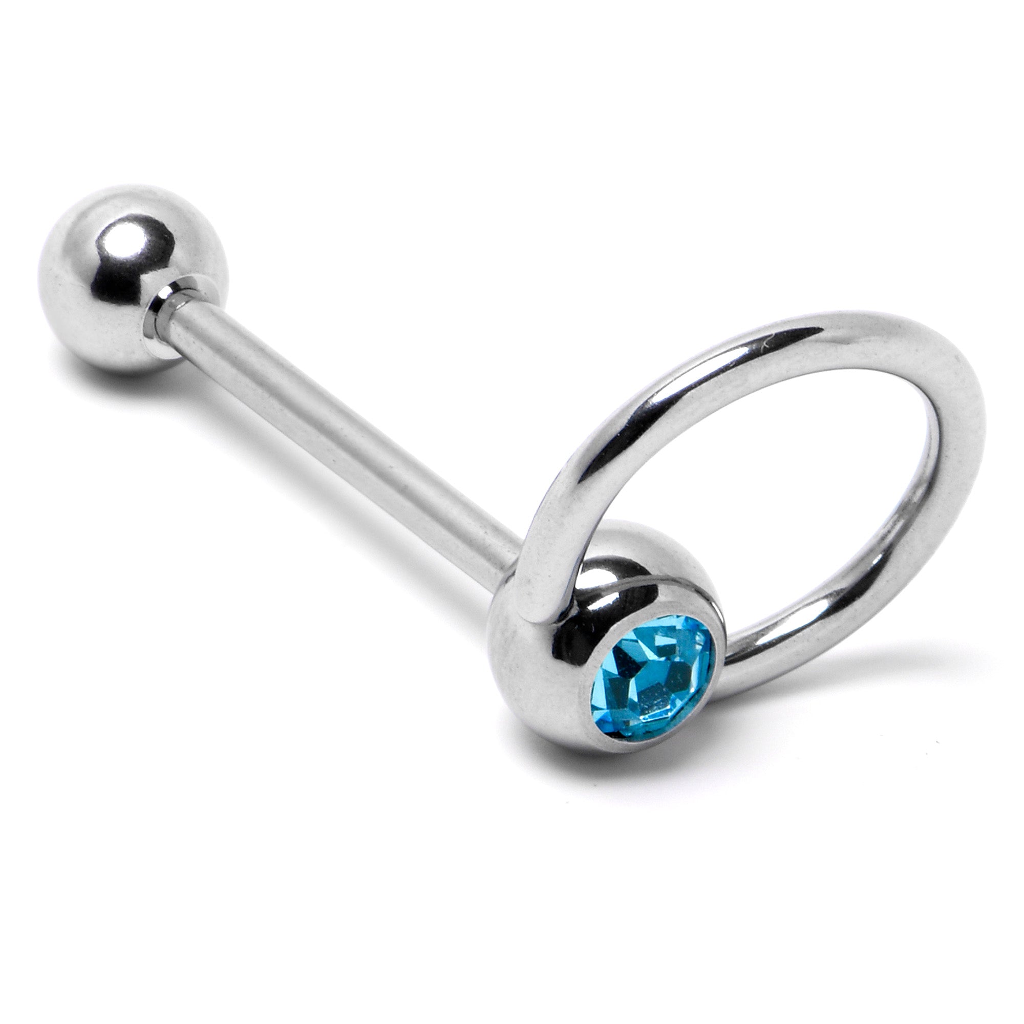 Blue Gem 316L Surgical Steel Captive Ring End Barbell Tongue Ring