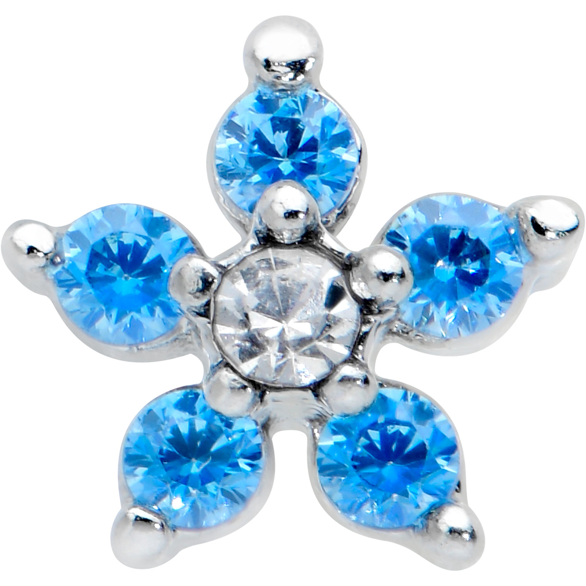 20 Gauge 1/4 Blue Clear CZ Gem Flower Beauty L Shape Nose Ring