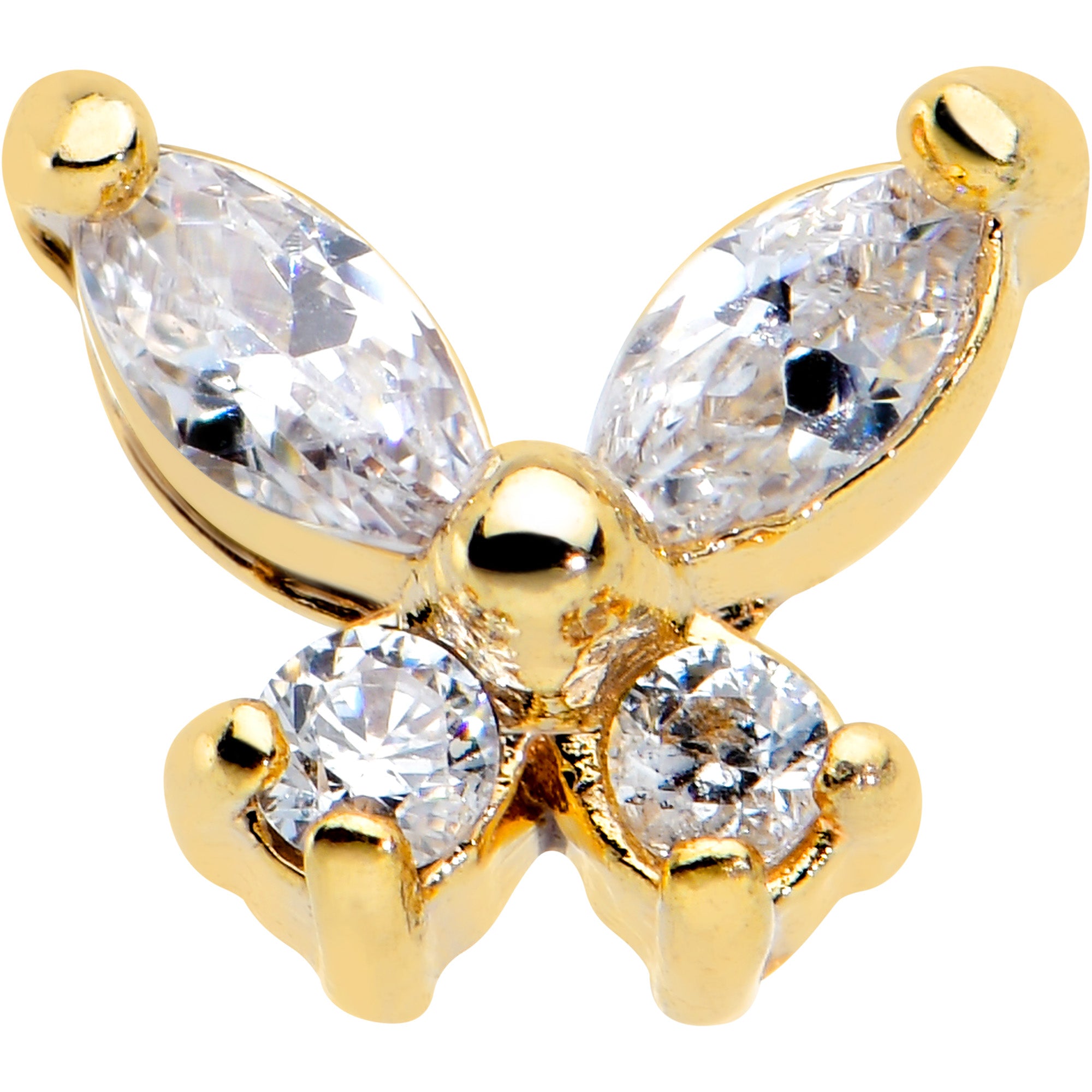 20 Gauge 1/4 Clear CZ Gem Butterfly Golden Beauty L Shape Nose Ring