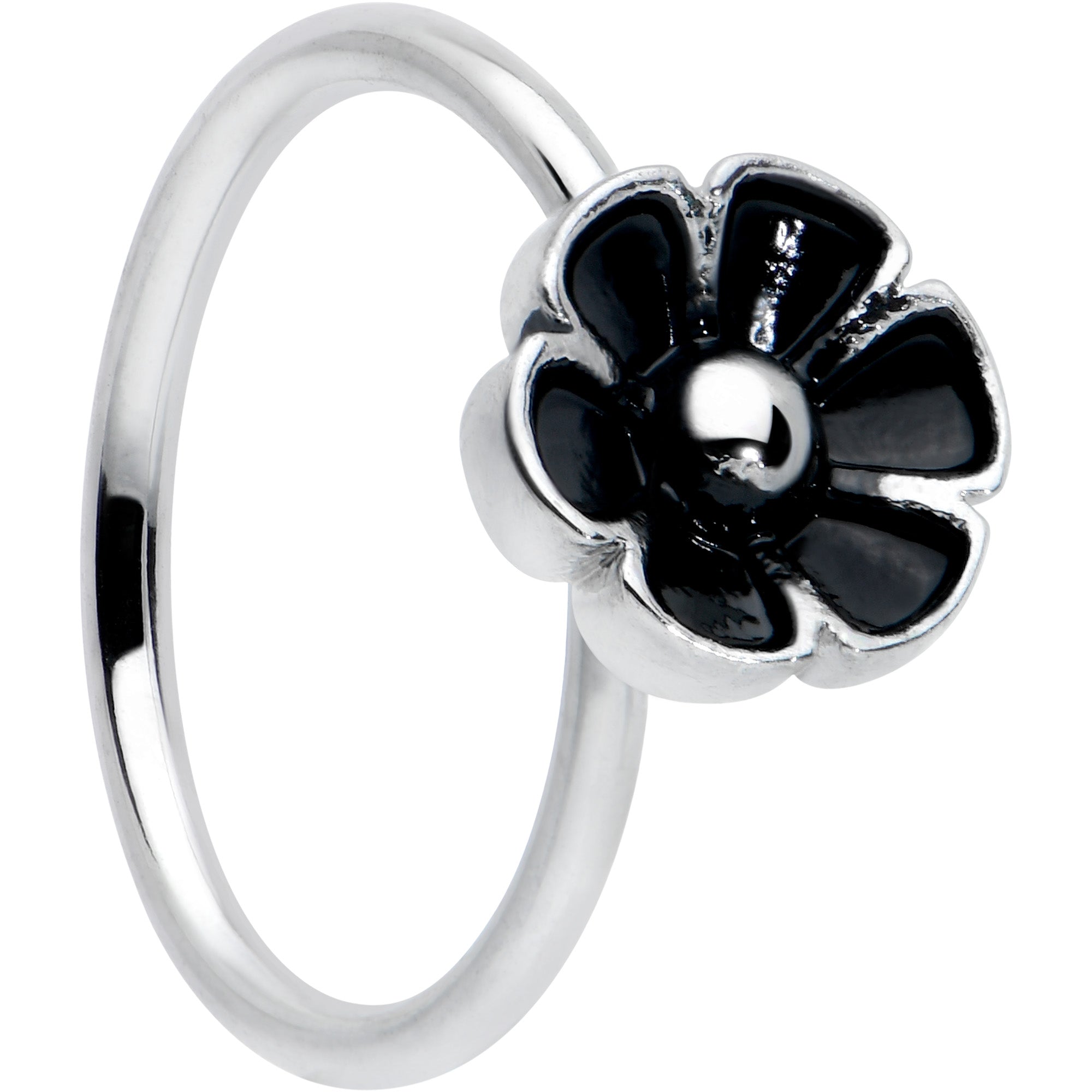 20 Gauge 5/16 Dainty Black Flower Seamless Nose Hoop