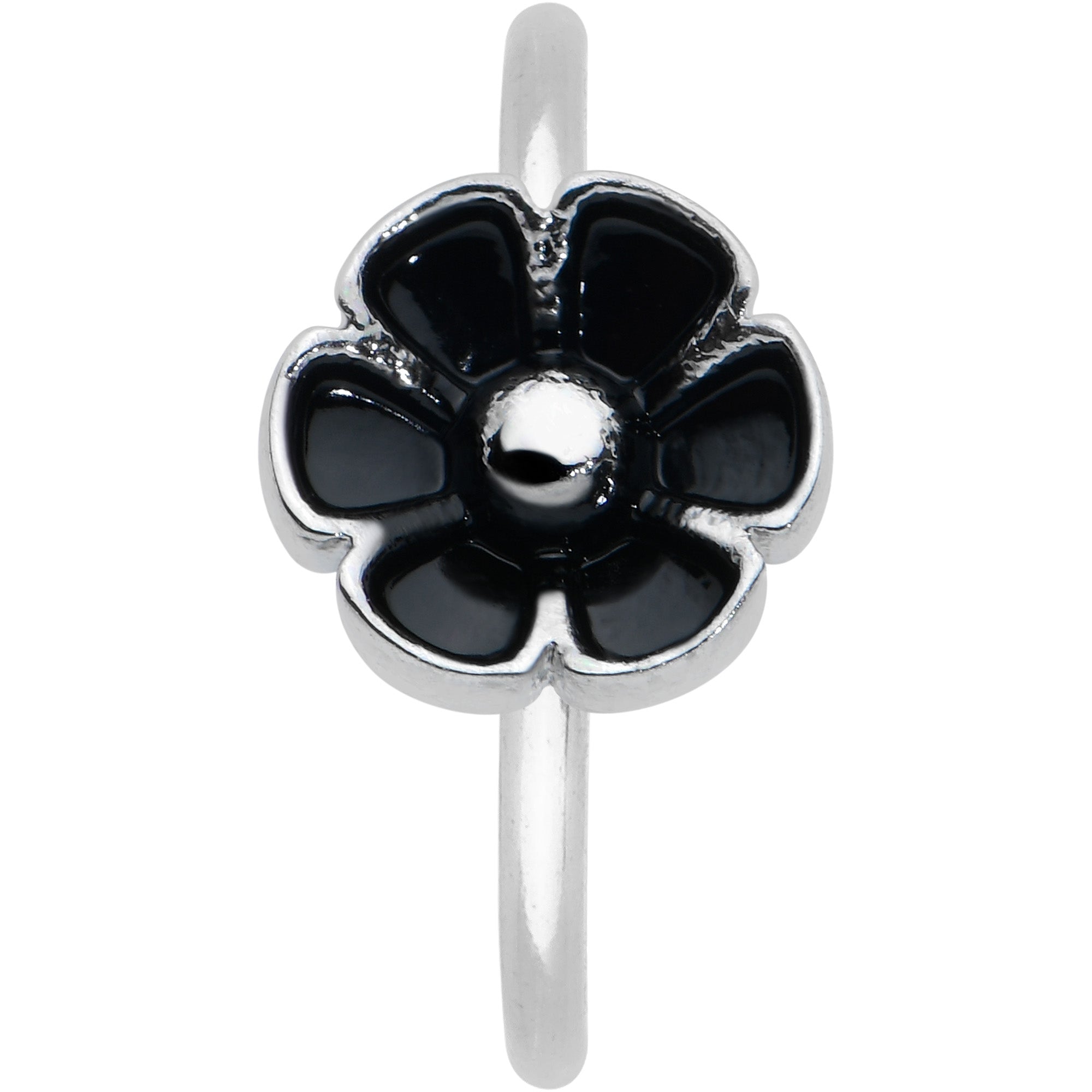 20 Gauge 5/16 Dainty Black Flower Seamless Nose Hoop