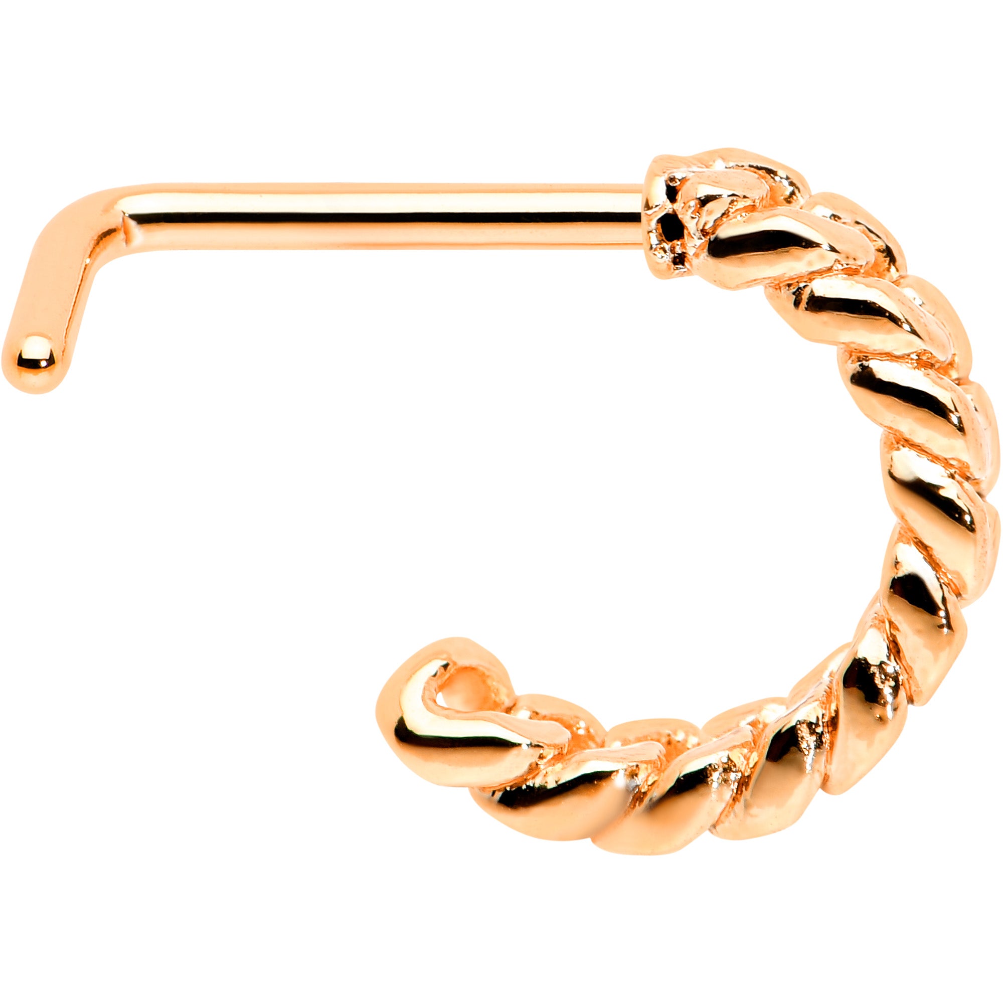 20 Gauge 1/4 Rose Gold Tone Loving Links Faux Hoop L Shaped Nose Ring