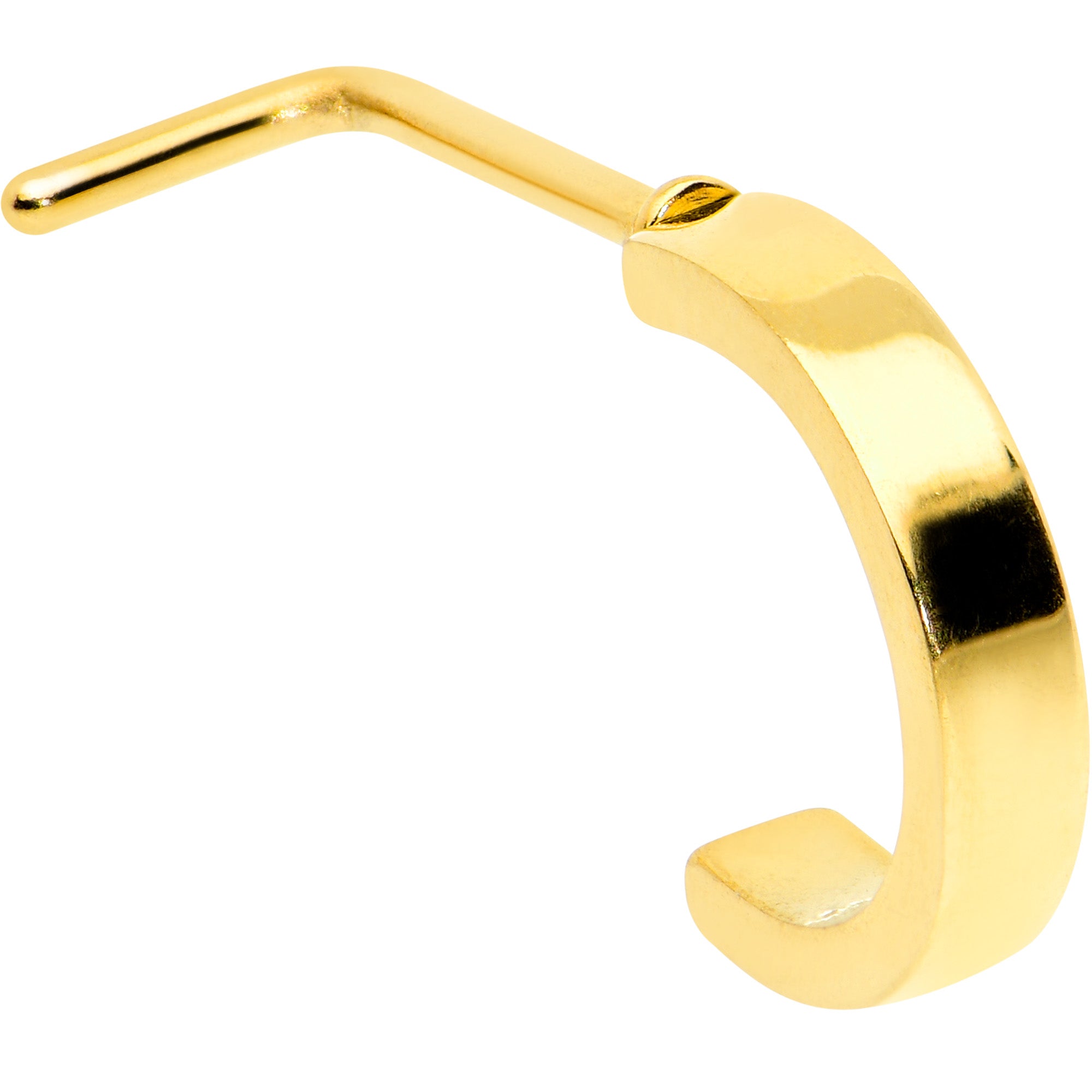 20 Gauge 1/4 Gold Tone Simply Smooth Faux Hoop L Shape Nose Ring