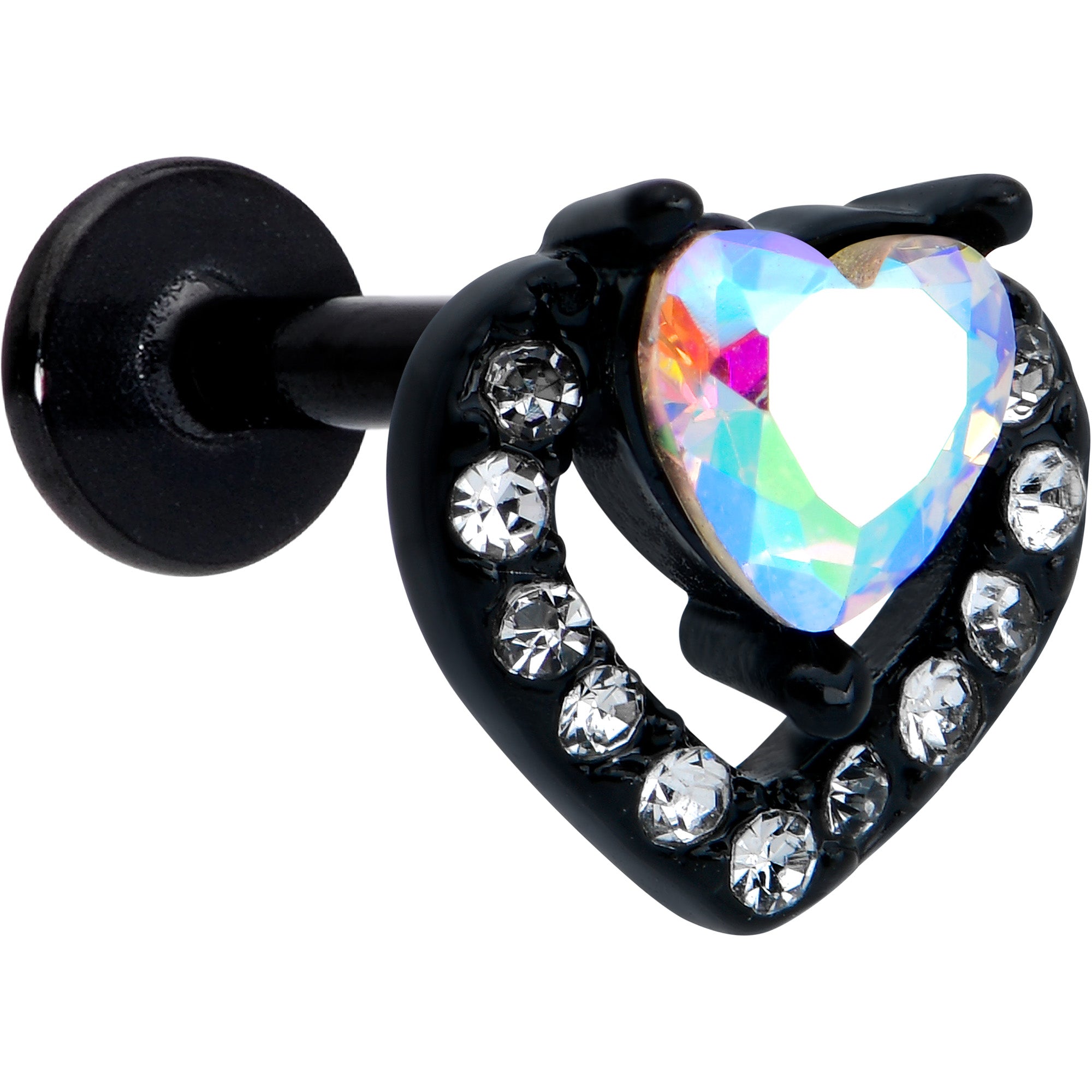 16 Gauge 5/16 Aurora Gem Black Rococo Hearts Labret Monroe Tragus