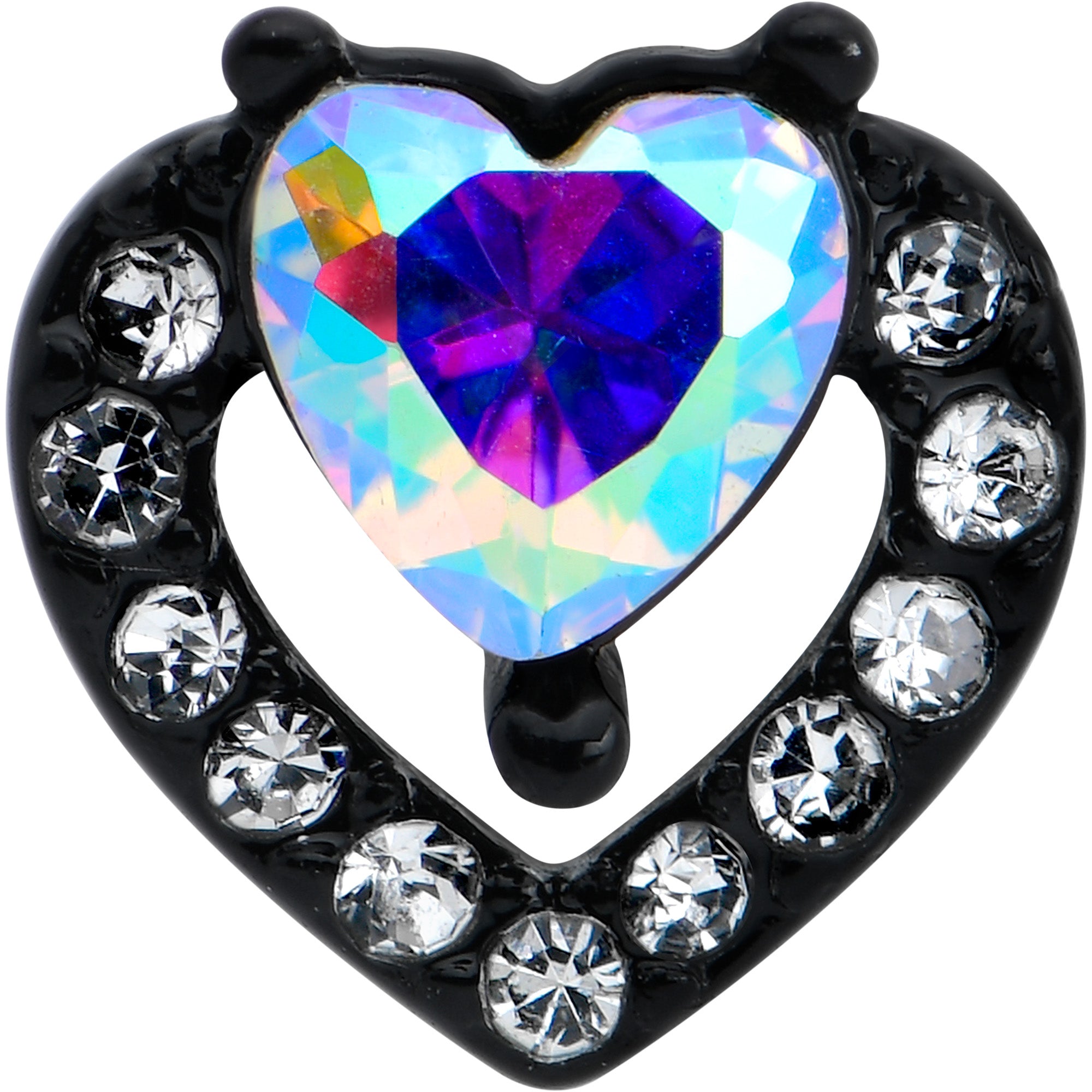 16 Gauge 5/16 Aurora Gem Black Rococo Hearts Labret Monroe Tragus