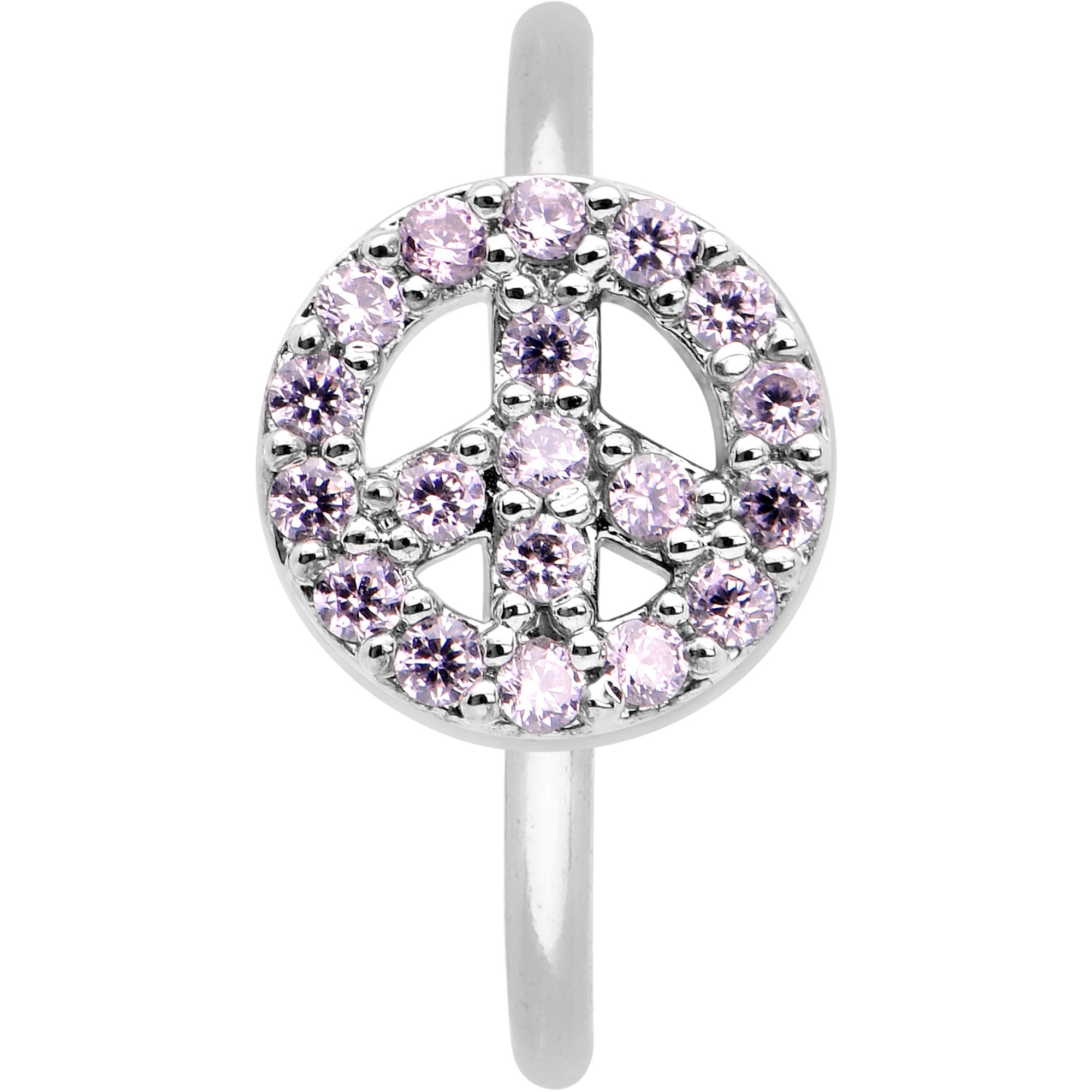 20 Gauge 5/16 Faint Pink Gem Retro Peace Sign Seamless Nose Hoop