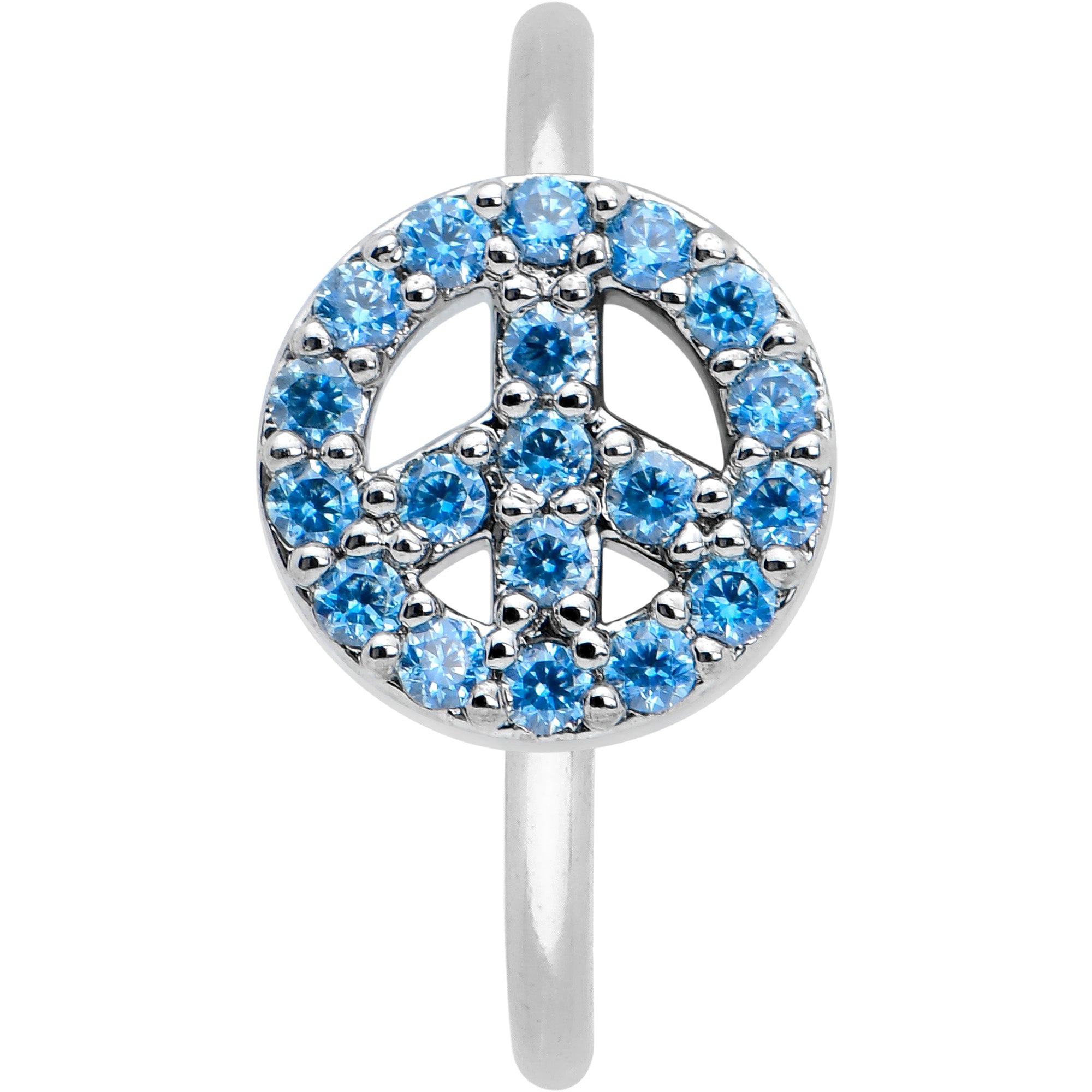 20 Gauge 5/16 Blue Gem Retro Peace Sign Seamless Nose Hoop