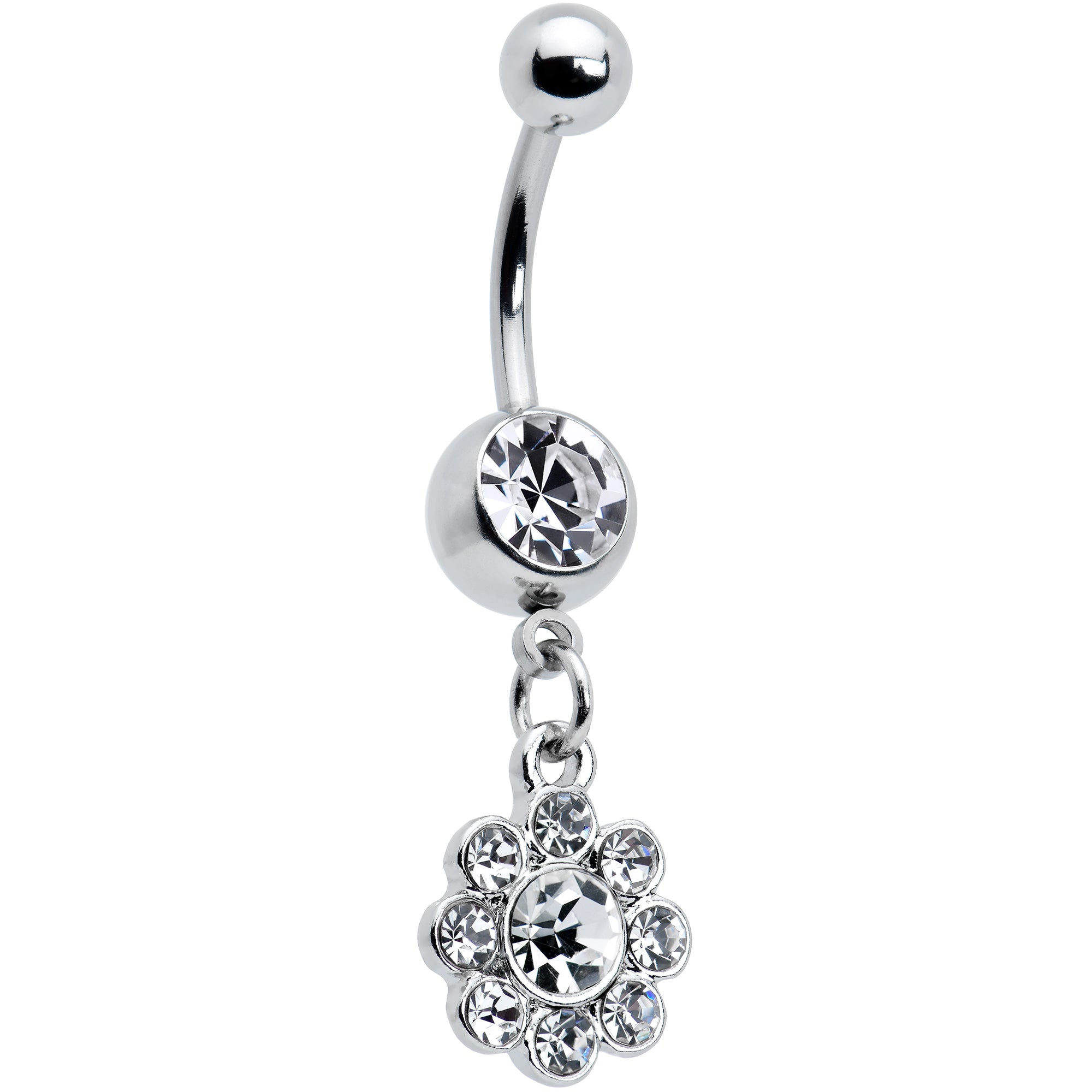 Clear Gem Whimsy Flower Dangle Belly Ring