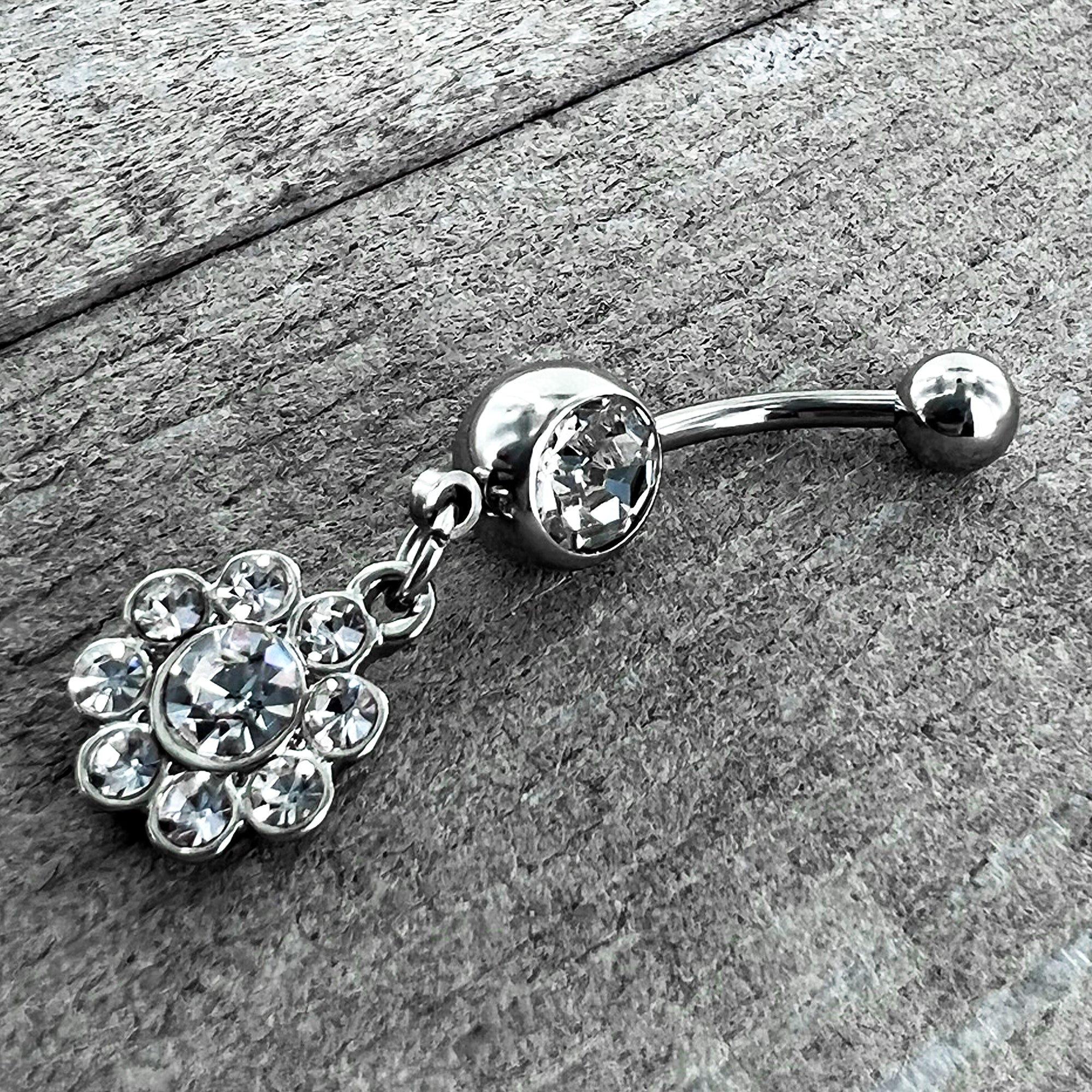 Clear Gem Whimsy Flower Dangle Belly Ring