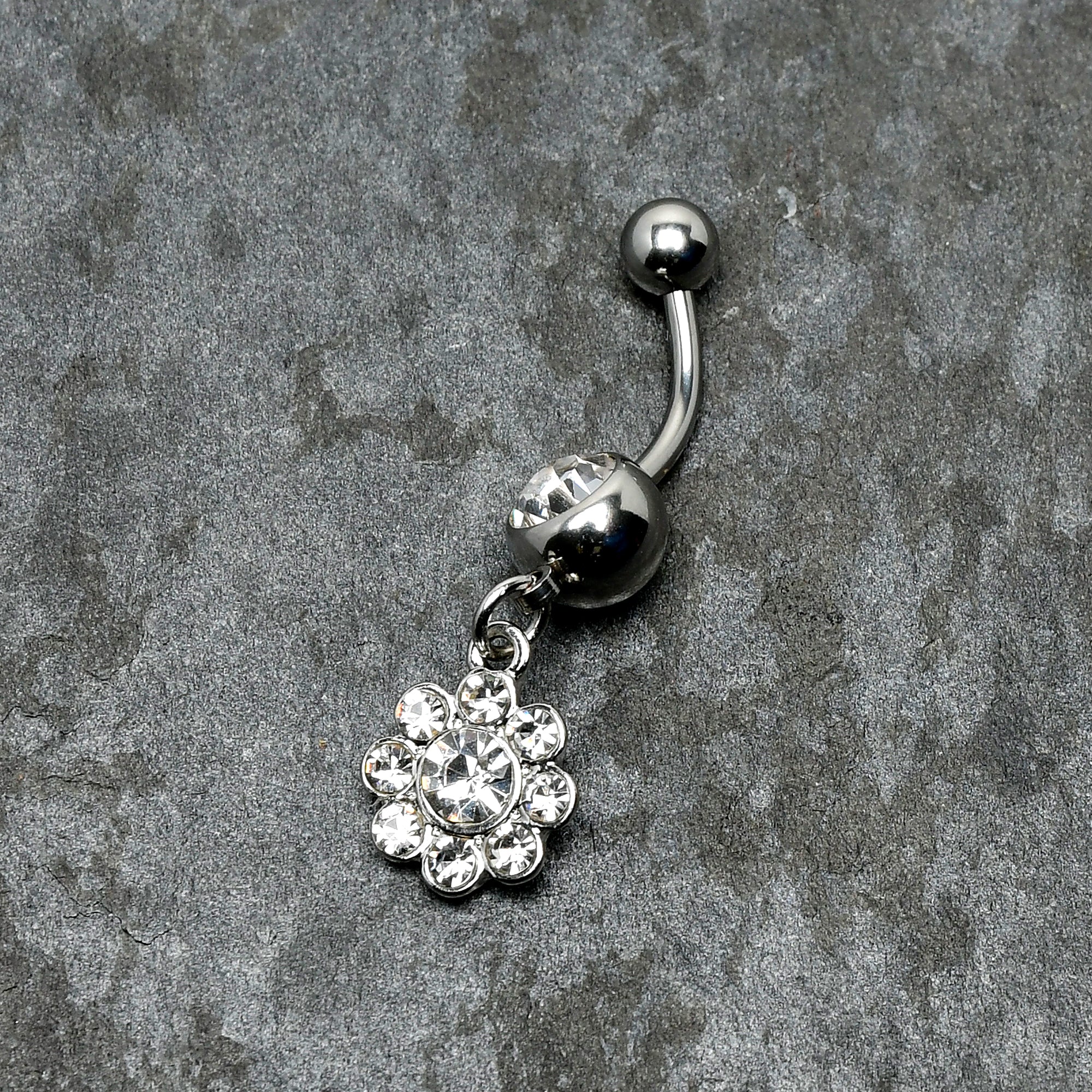 Clear Gem Whimsy Flower Dangle Belly Ring