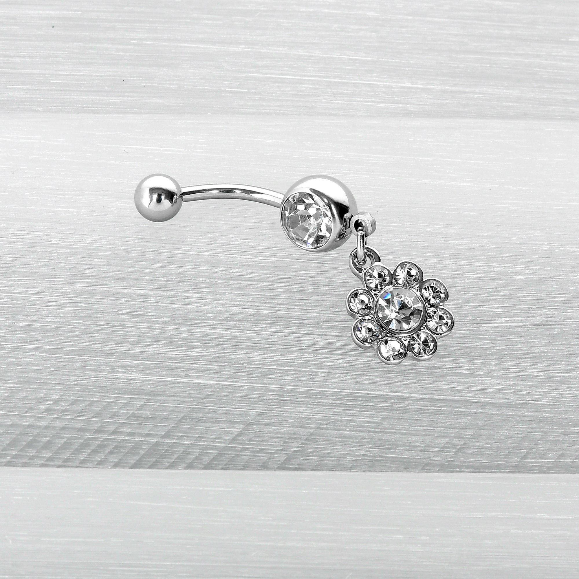 Clear Gem Whimsy Flower Dangle Belly Ring