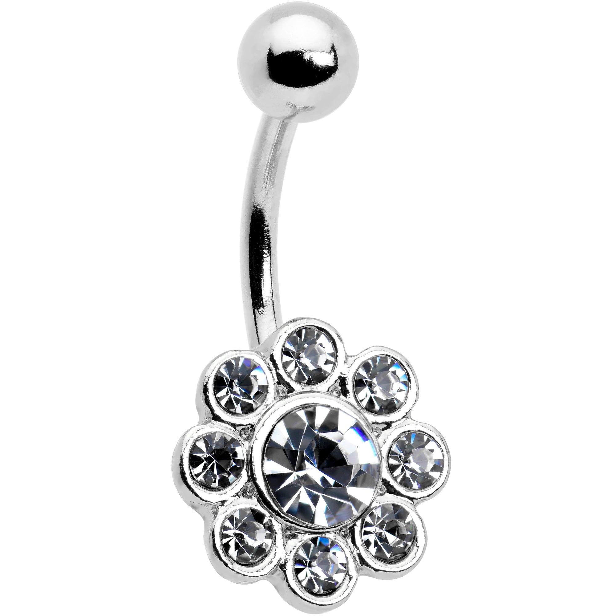 Clear Gem Whimsy Flower Belly Ring