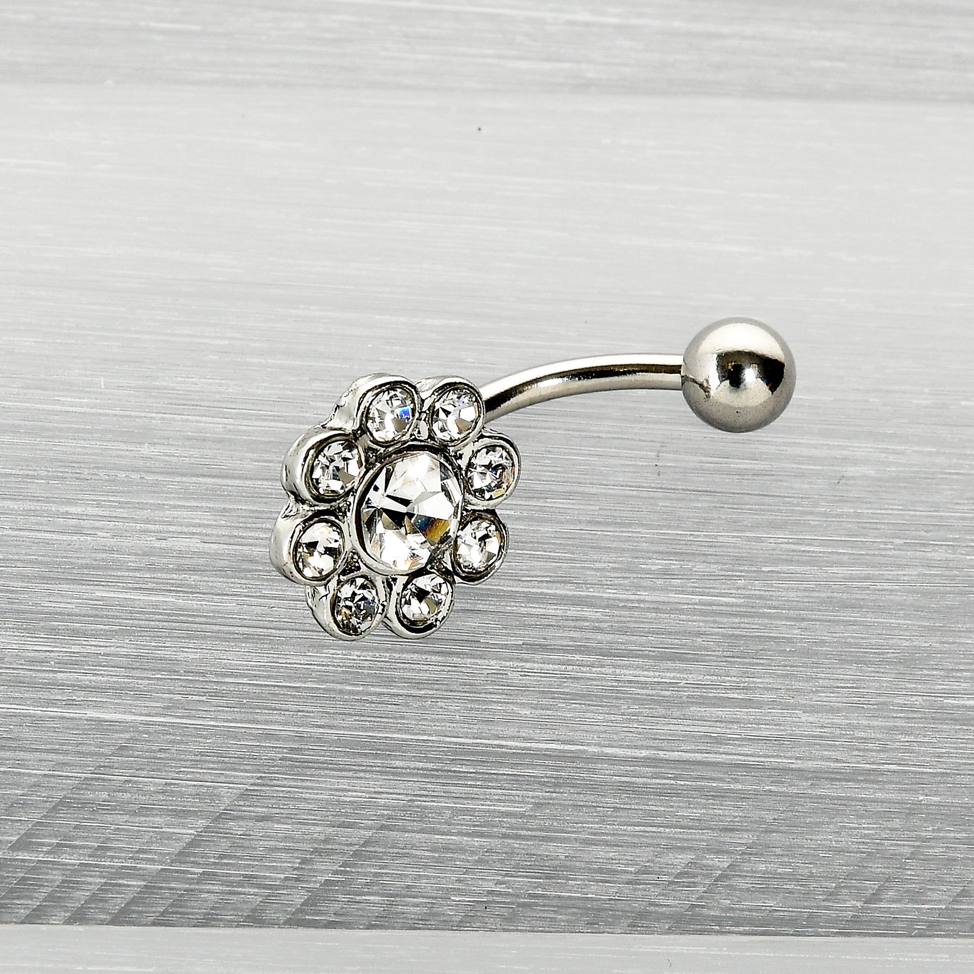 Clear Gem Whimsy Flower Belly Ring