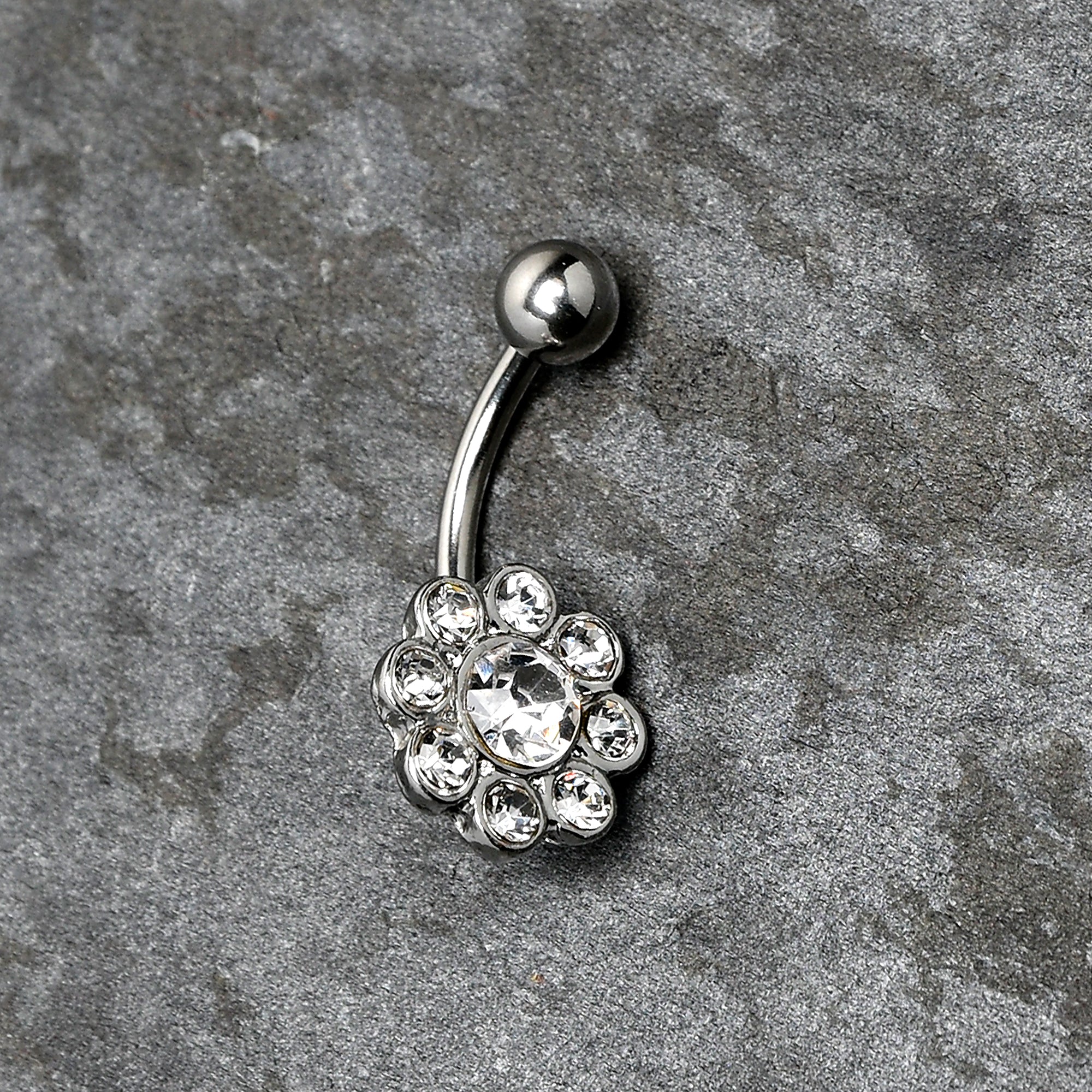 Clear Gem Whimsy Flower Belly Ring