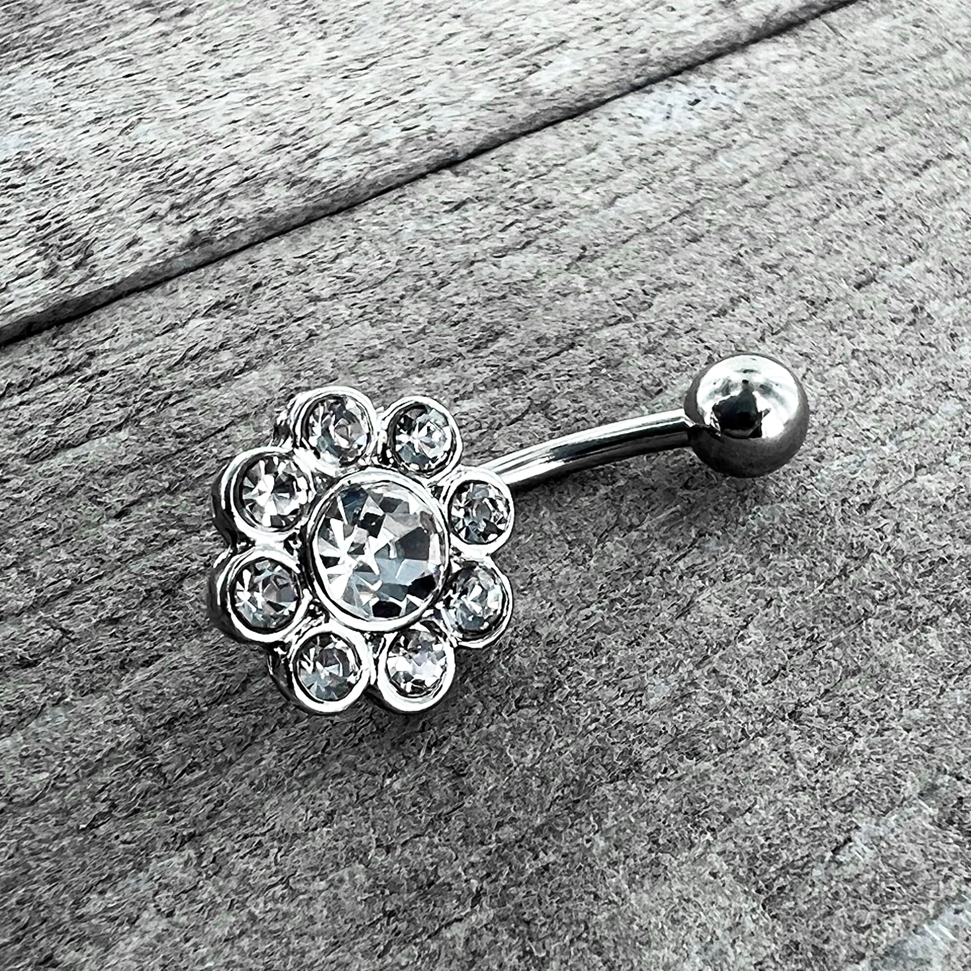 Clear Gem Whimsy Flower Belly Ring