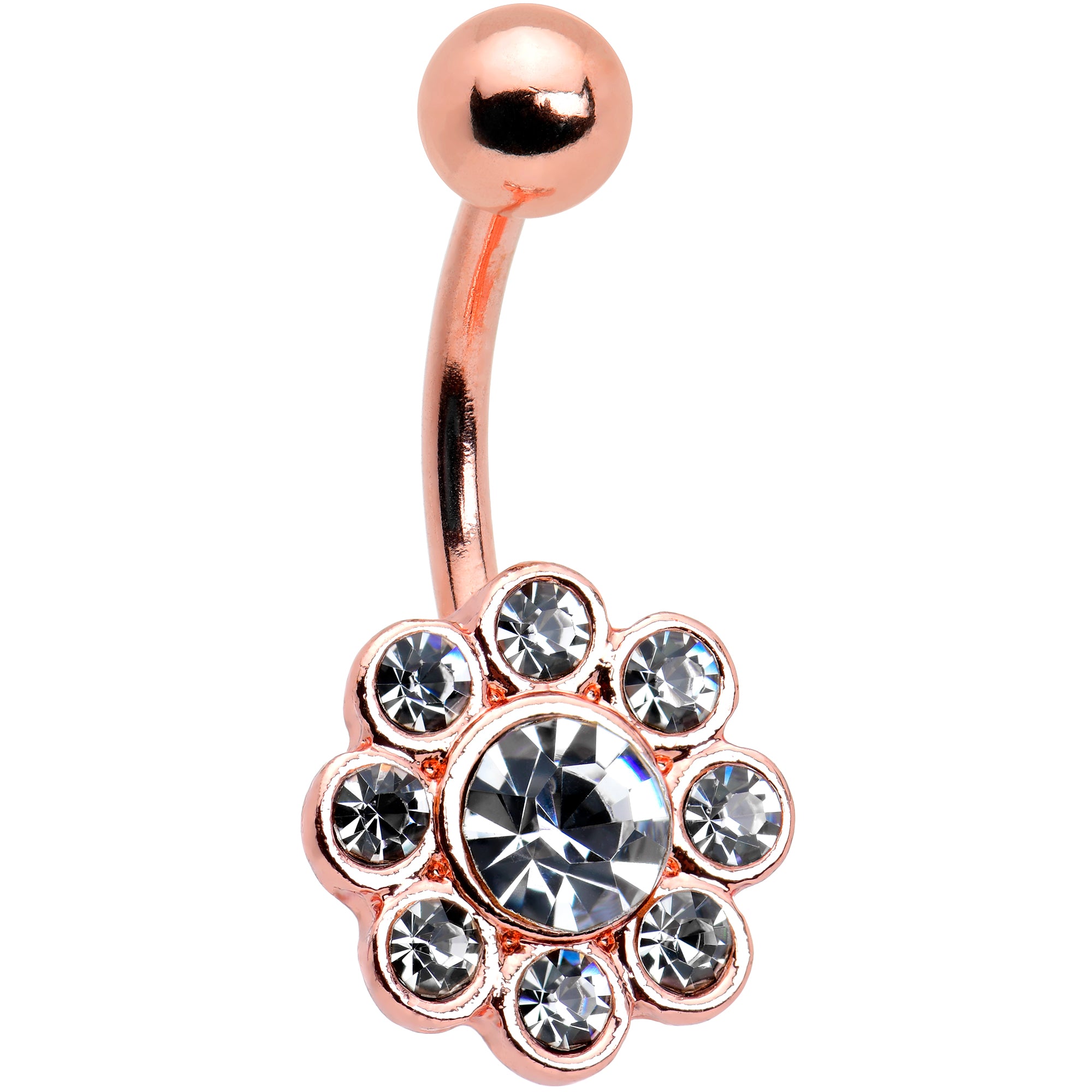 Clear Gem Rose Gold Tone Whimsy Flower Belly Ring