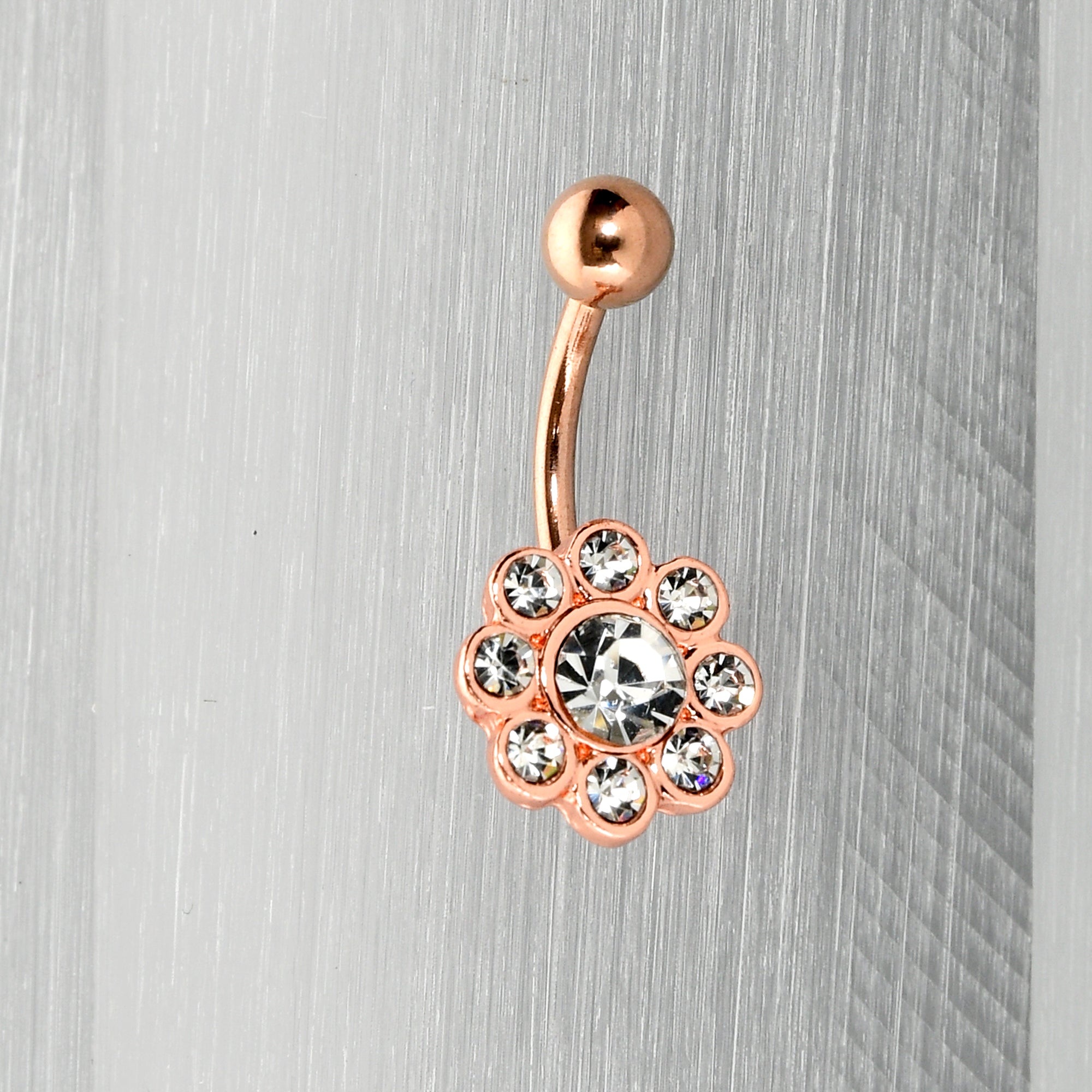 Clear Gem Rose Gold Tone Whimsy Flower Belly Ring