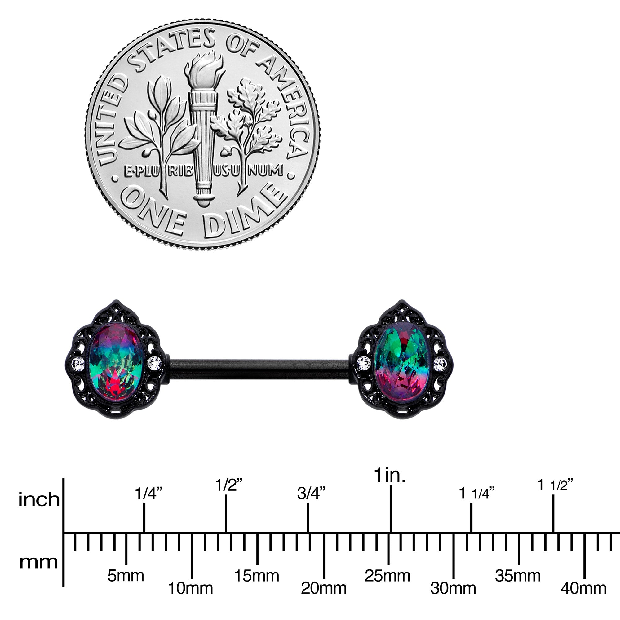 14 Gauge 9/16 Purple Tourmaline Black Lacy Drop Barbell Nipple Ring Set