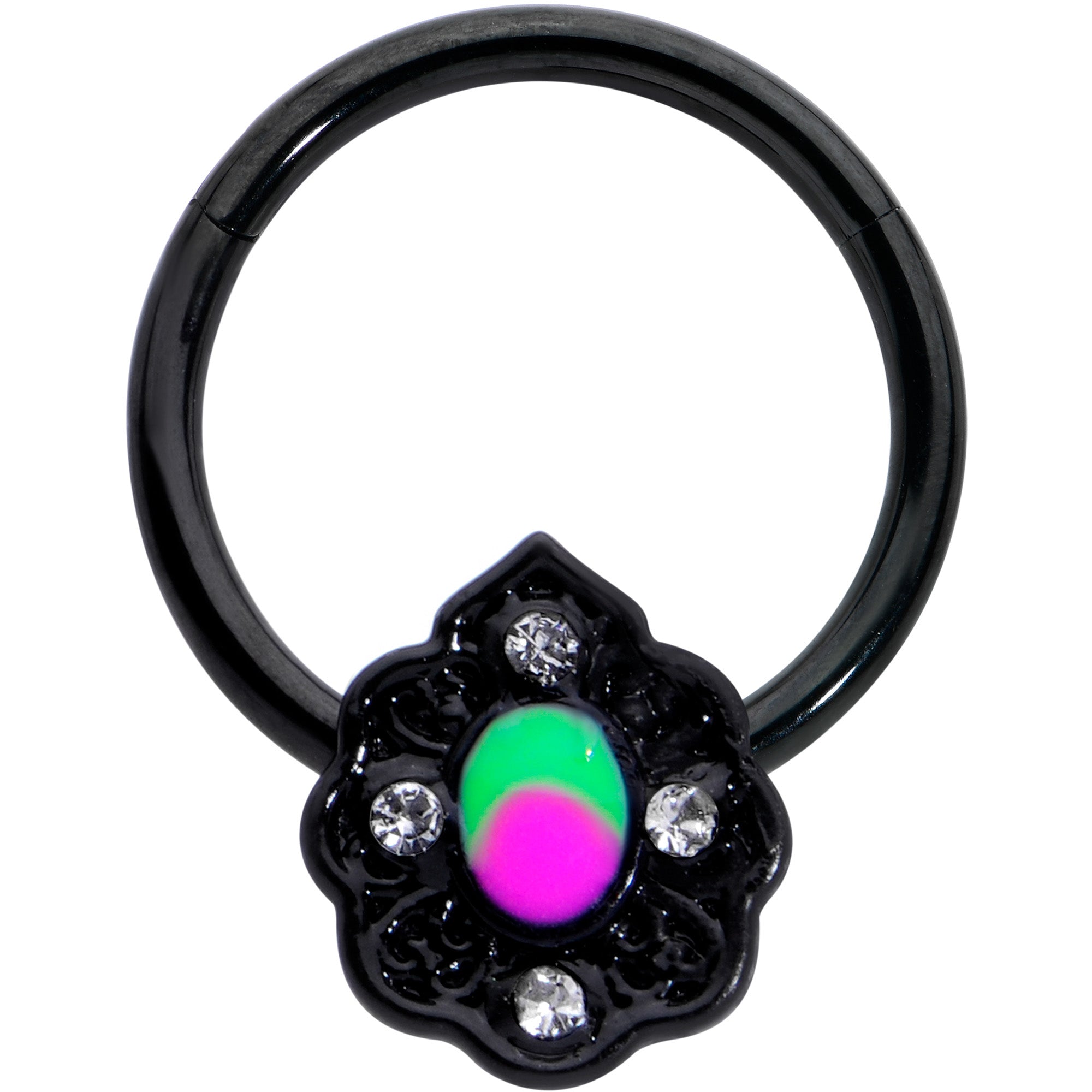 16 Gauge 3/8 Purple Tourmaline Black Lacy Drop Hinged Segment Ring