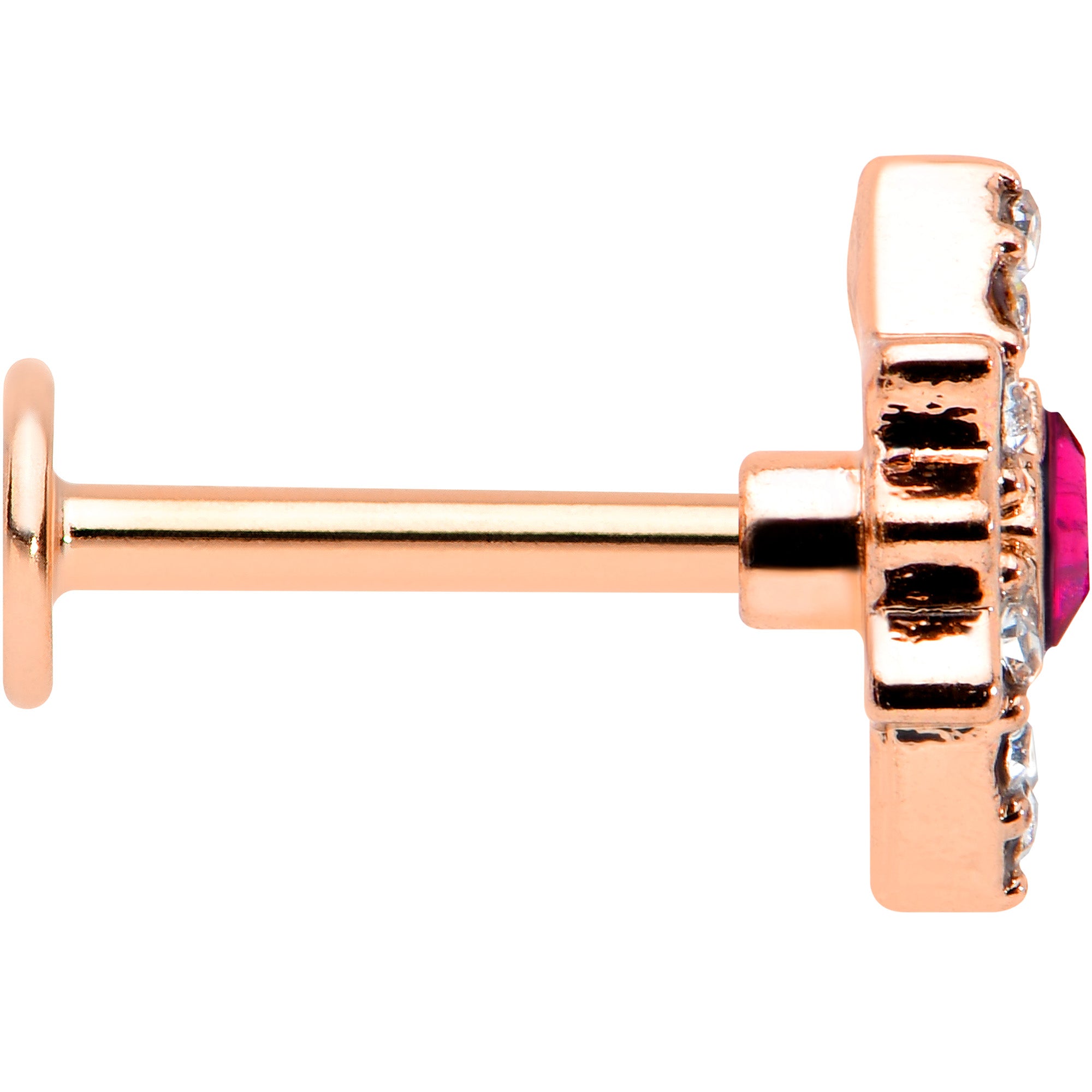 16 Gauge 5/16 Red Gem Rose Gold Tone Octogram Star Labret Monroe Tragus