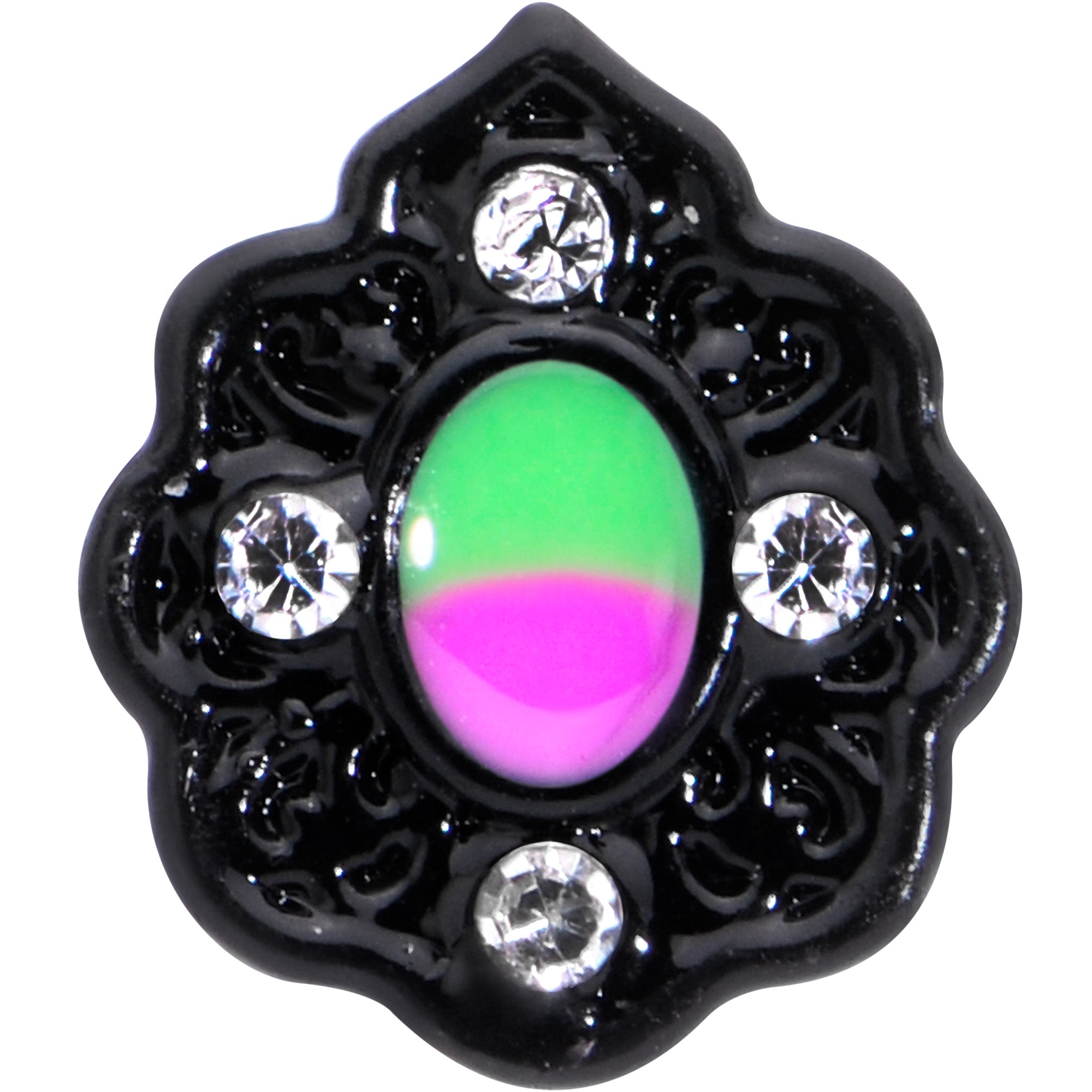 16 Gauge 1/4 CZ Faux Tourmaline Black Lacy Drop Labret