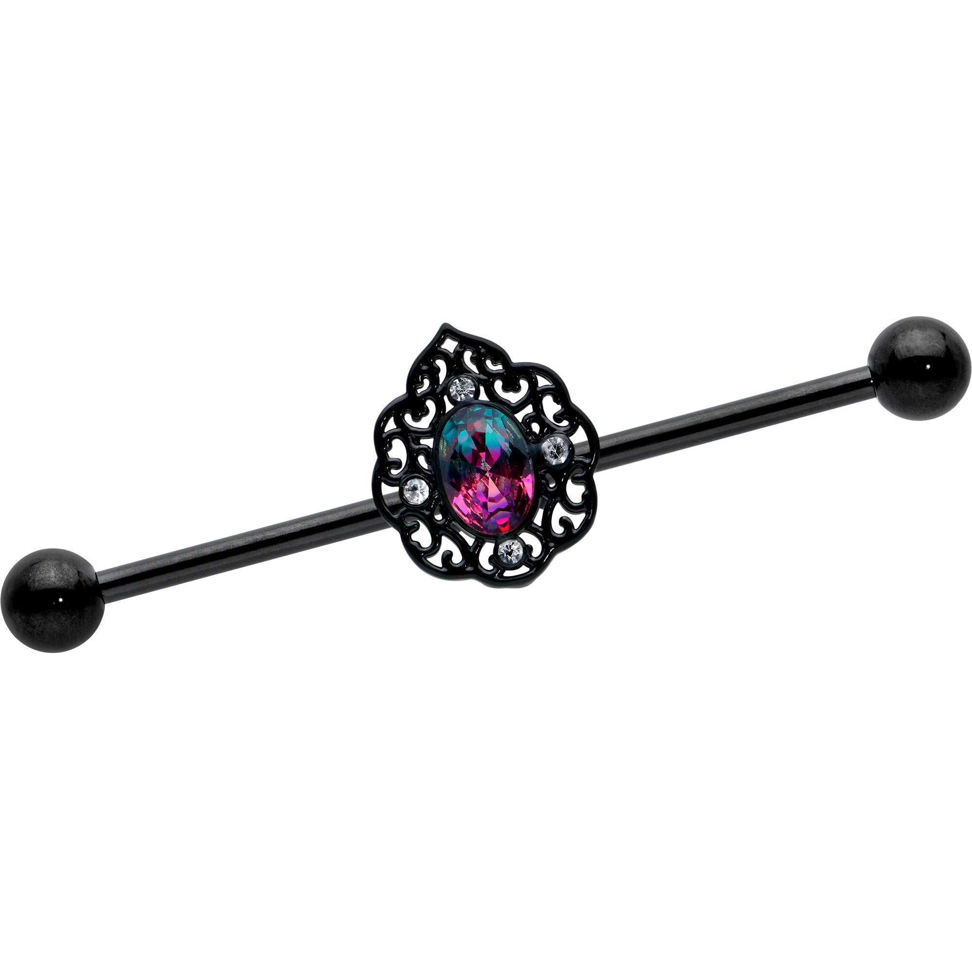 14 Gauge Purple Tourmaline Black Lacy Drop Industrial Barbell 38mm