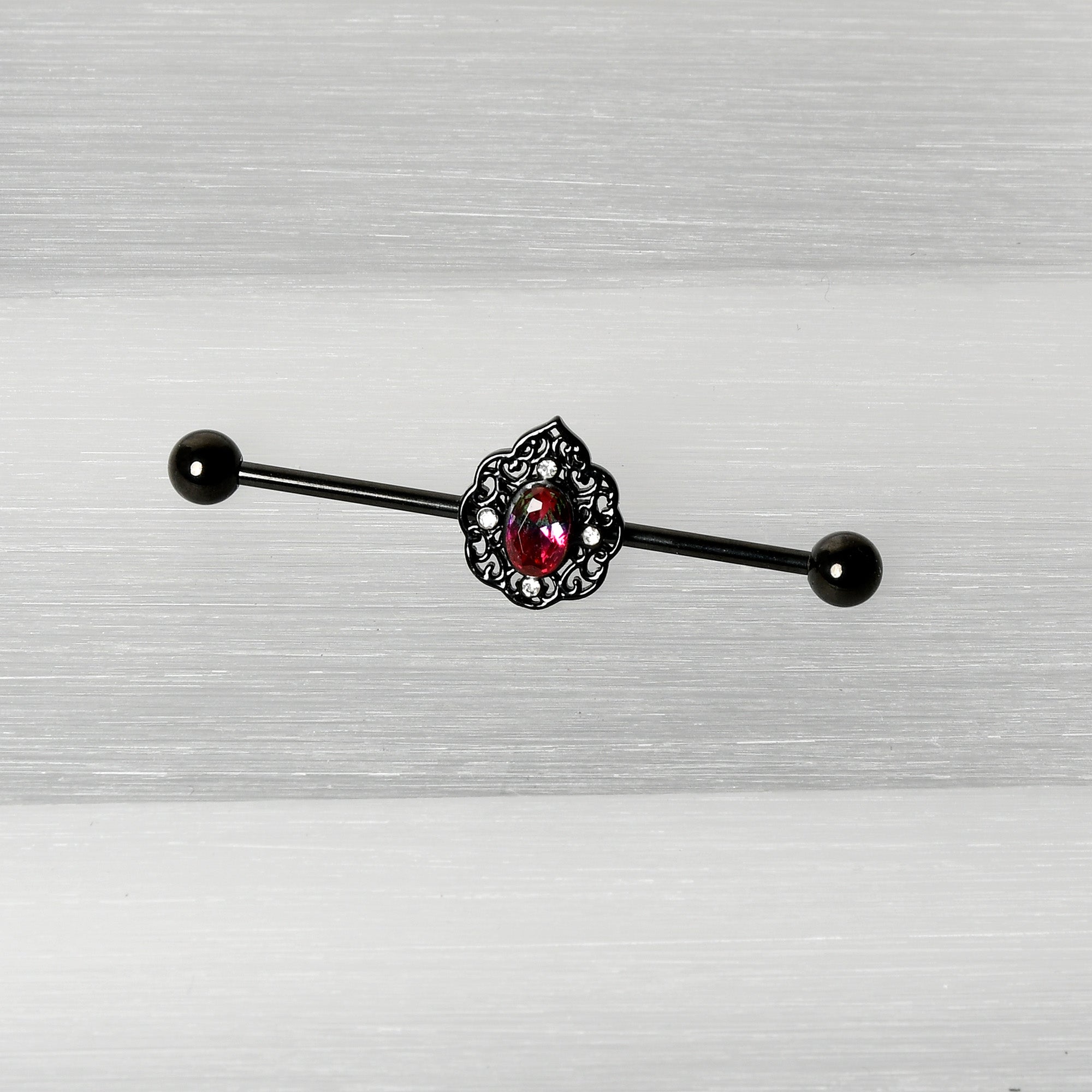 14 Gauge Purple Tourmaline Black Lacy Drop Industrial Barbell 38mm