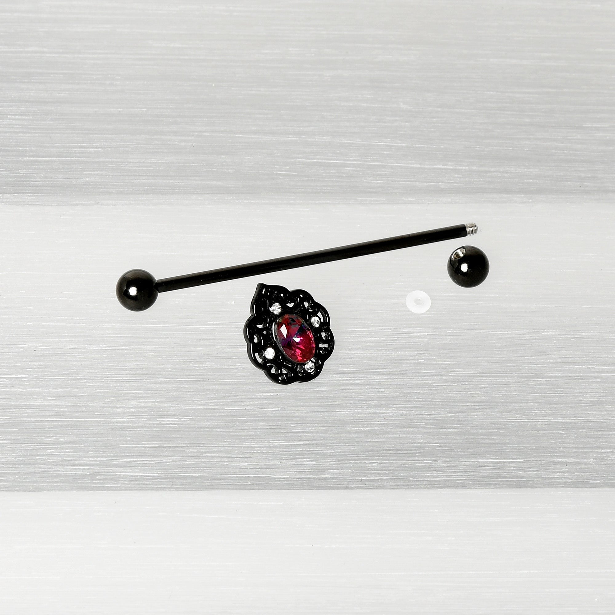 14 Gauge Purple Tourmaline Black Lacy Drop Industrial Barbell 38mm