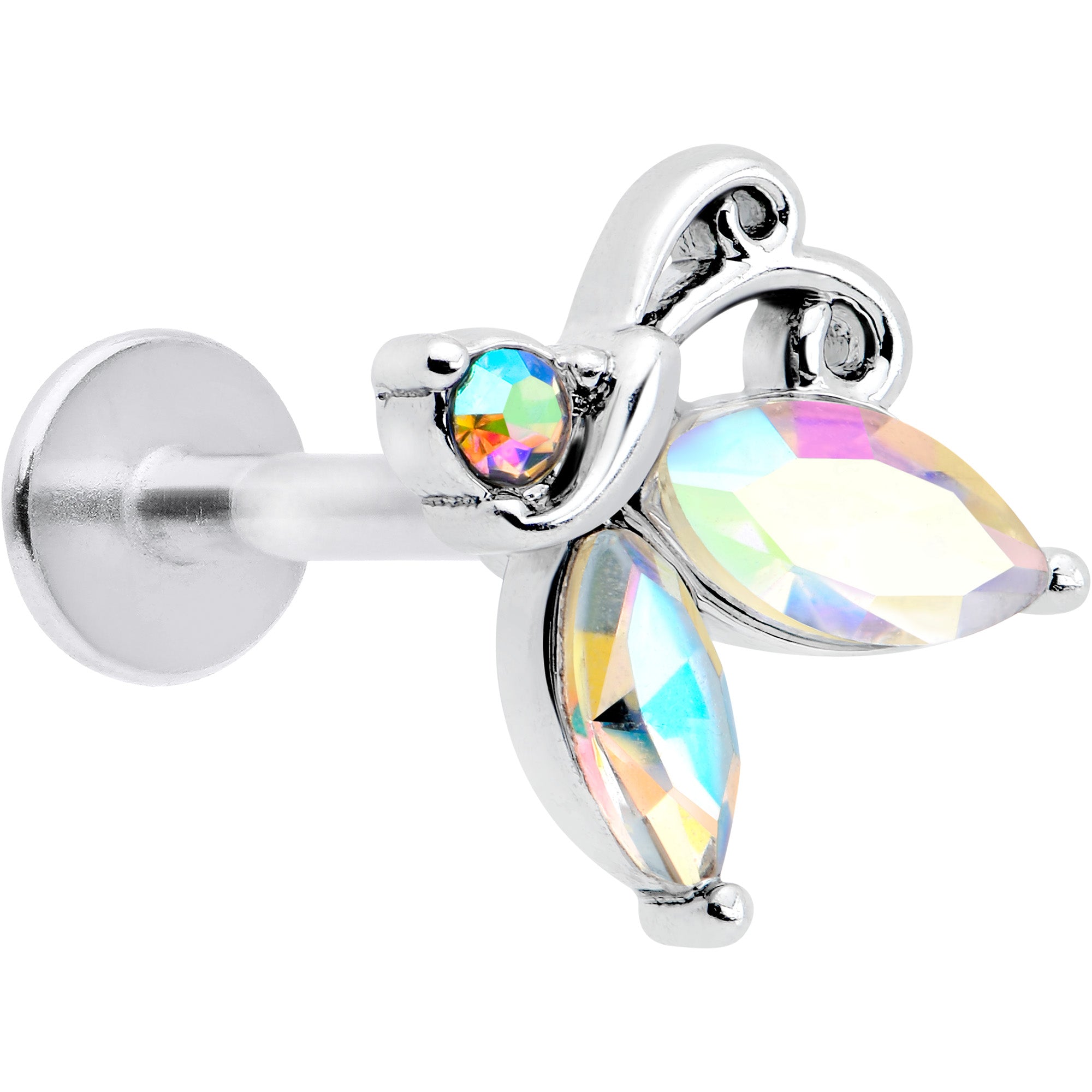 16 Gauge 5/16 Aurora CZ Gem Fleur de Lis Butterfly Labret Monroe Tragus