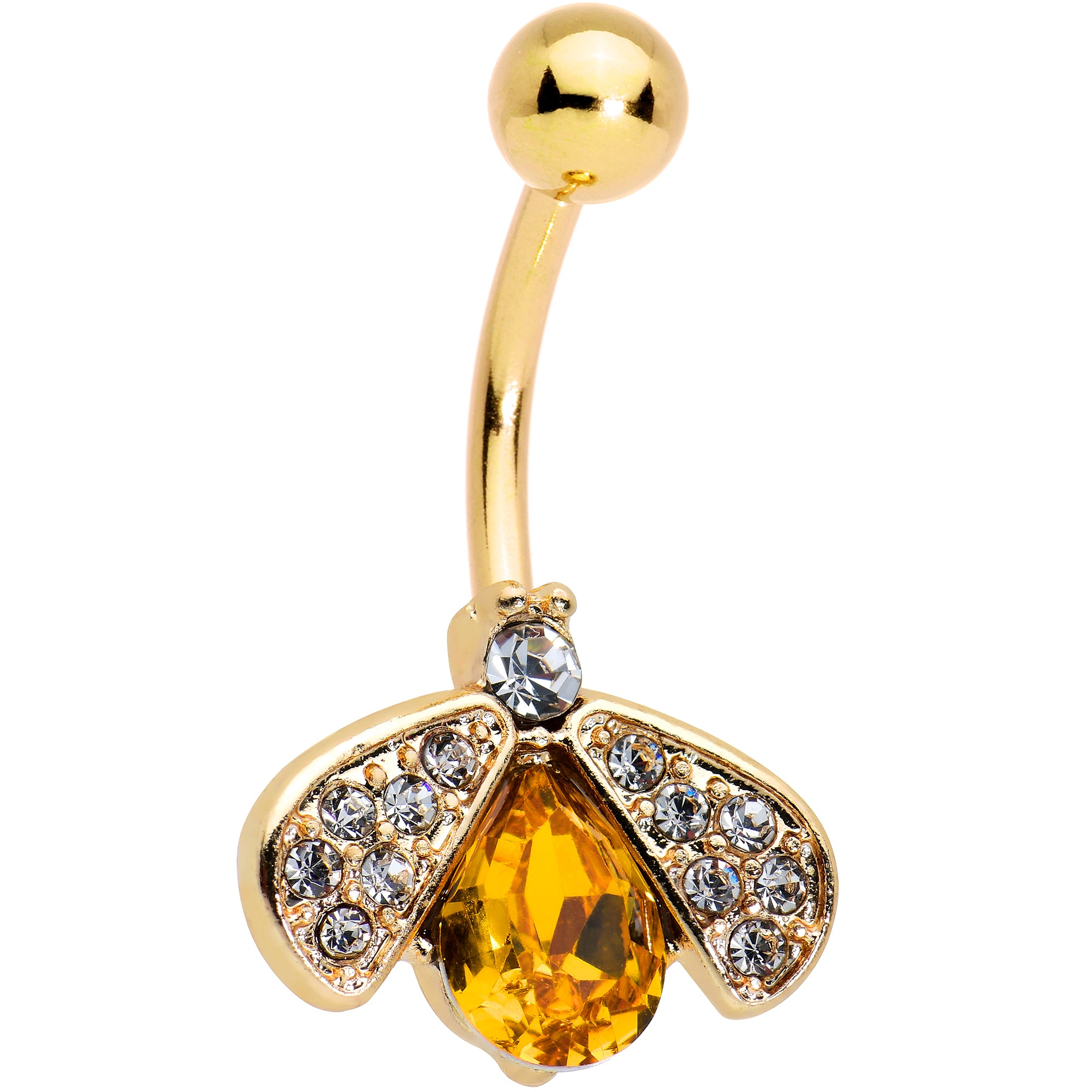 Clear Yellow Gem Gold Tone Fashion Bug Insect Belly Ring