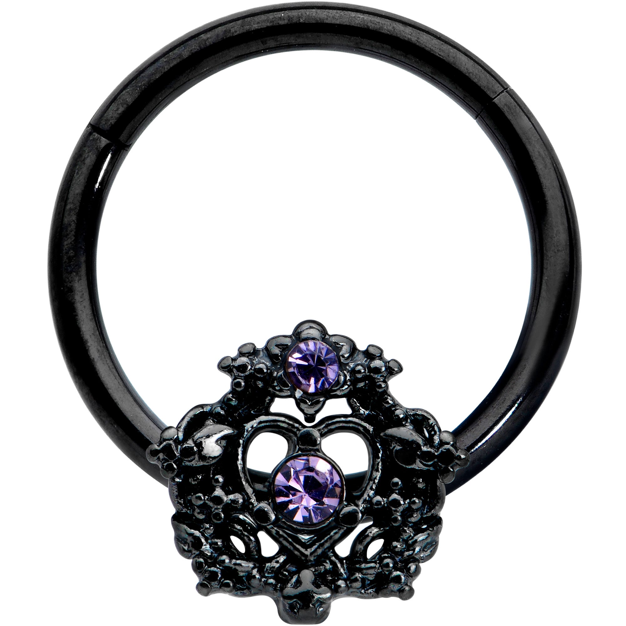 16 Gauge 3/8 Purple Gem Black Regal Crown Hinged Segment Ring