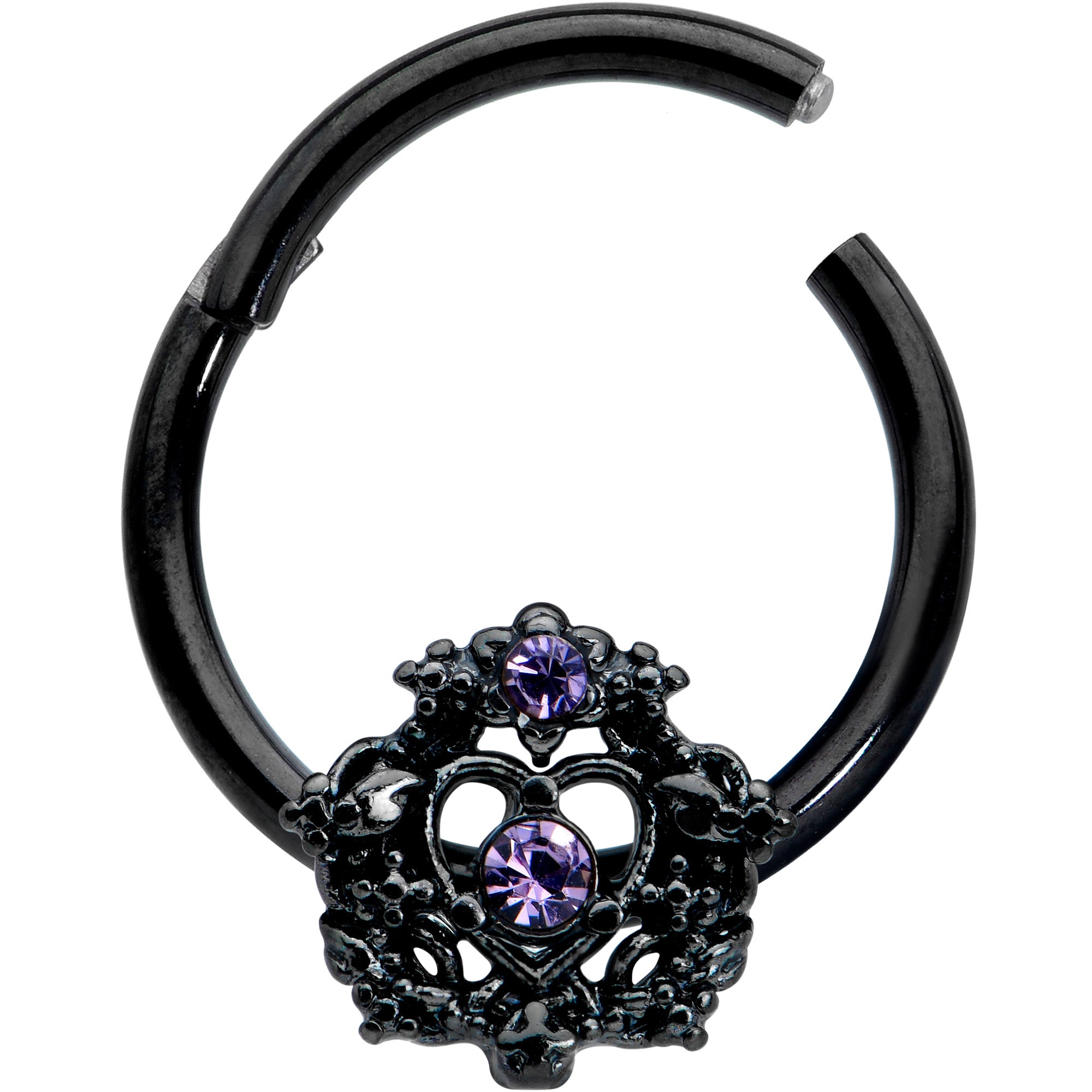 16 Gauge 3/8 Purple Gem Black Regal Crown Hinged Segment Ring