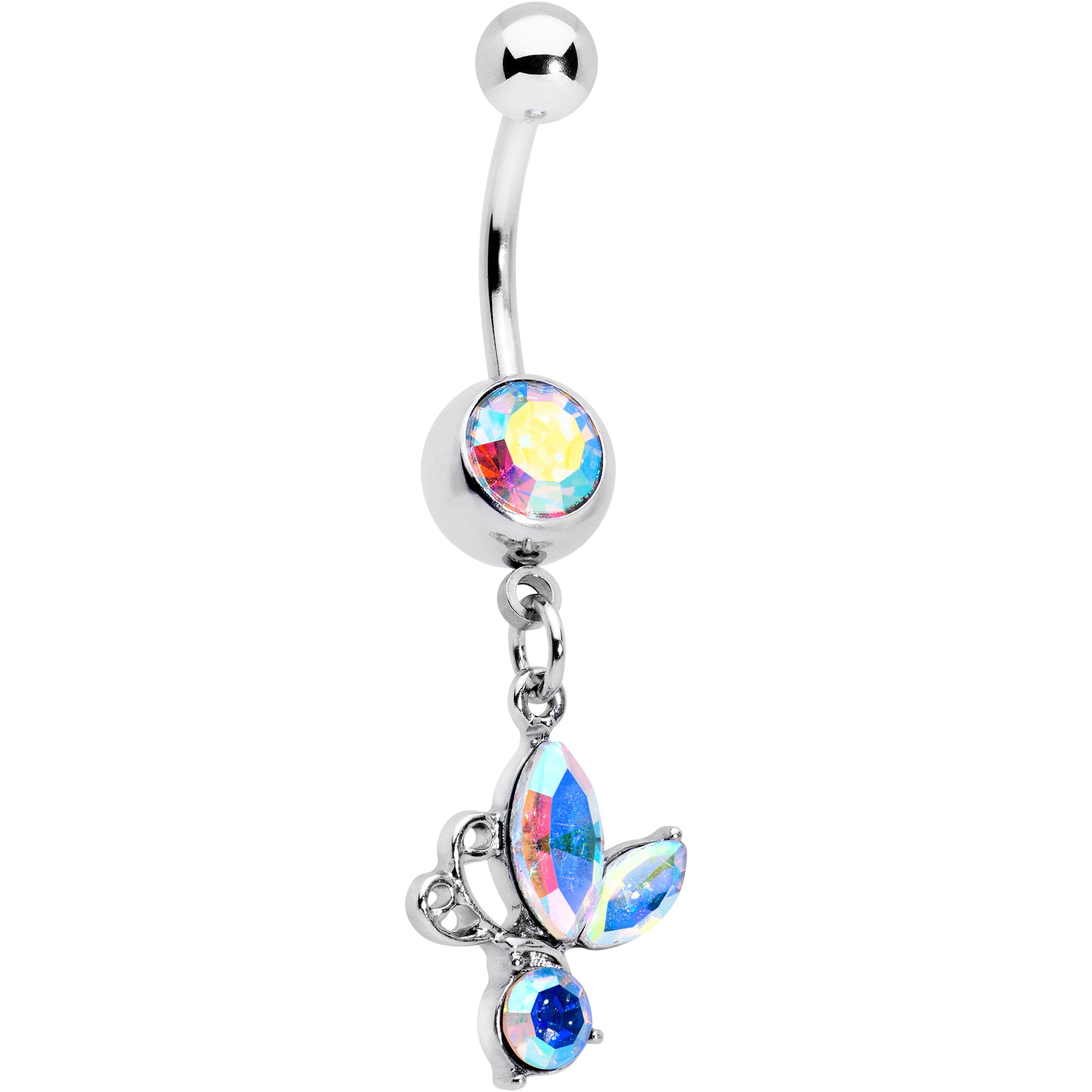 Aurora Gem Fleur de Lis Butterfly Dangle Belly Ring