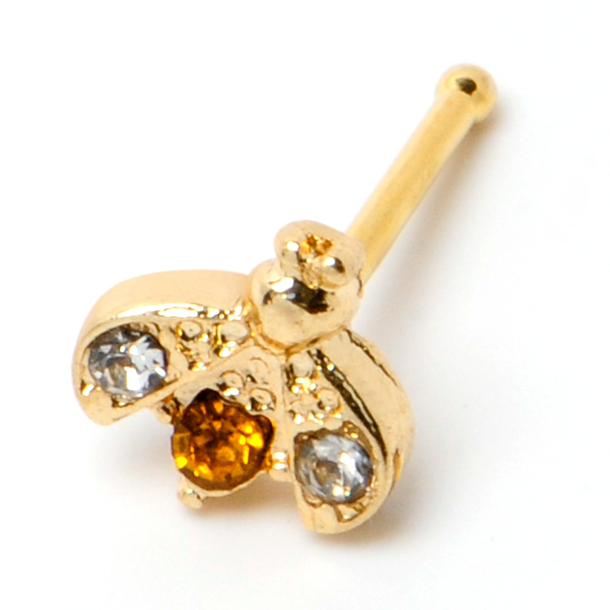 20 Gauge 1/4 Yellow Gem Gold Tone Fashion Bug Nose Bone