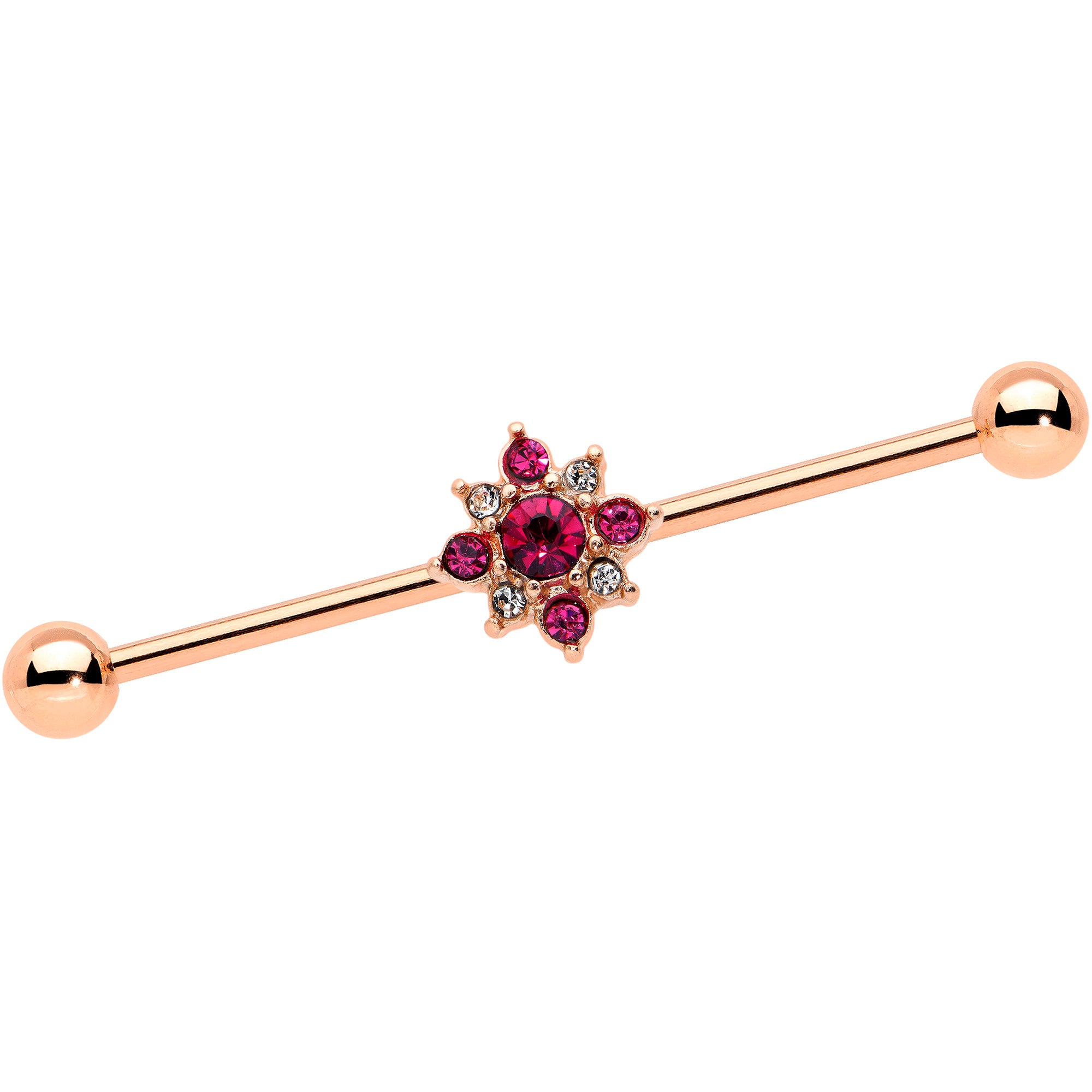 14 Gauge Red Gem Rose Gold Tone Rococo Star Industrial Barbell 38mm