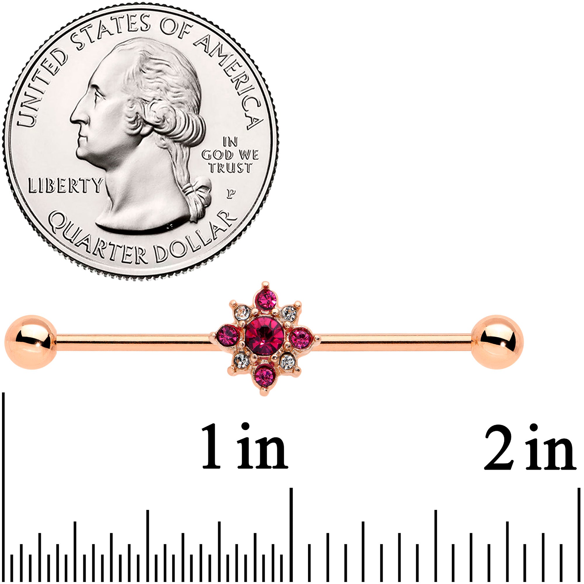 14 Gauge Red Gem Rose Gold Tone Rococo Star Industrial Barbell 38mm