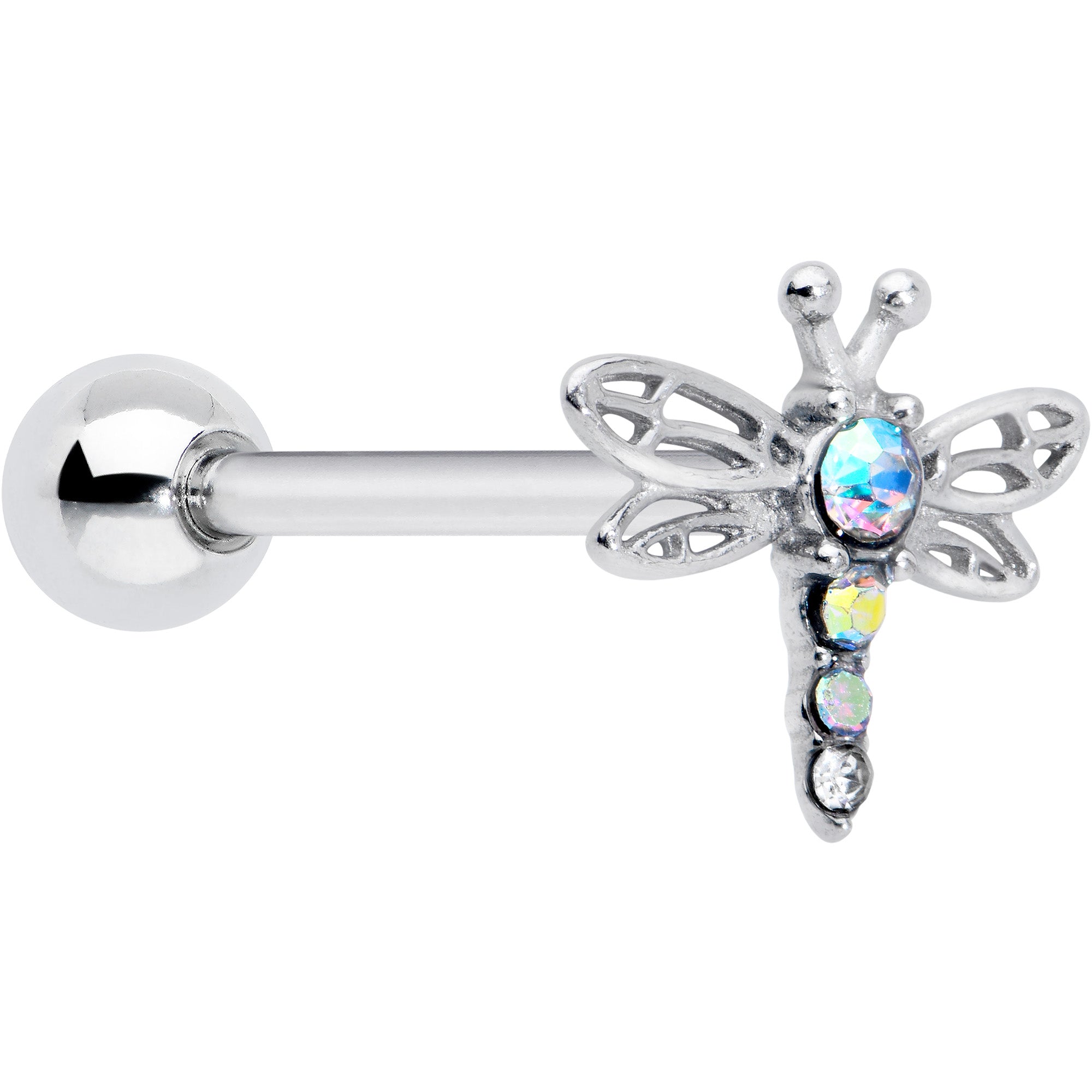 Aurora Gem Ornate Dragonfly Barbell Tongue Ring