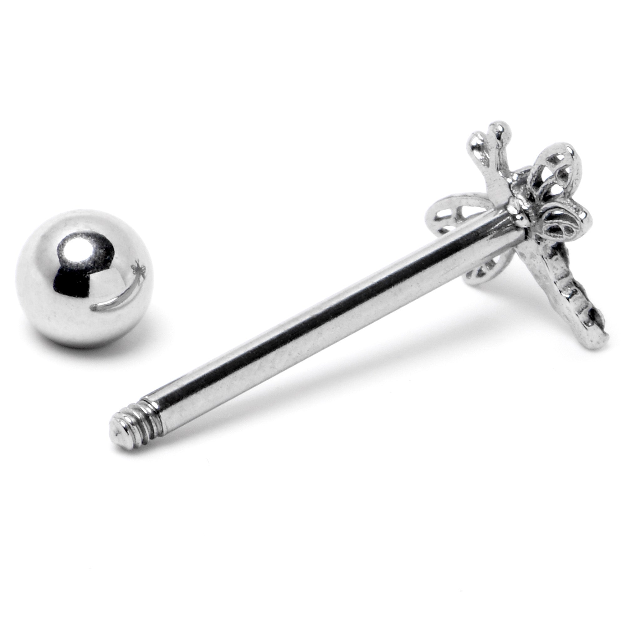 Aurora Gem Ornate Dragonfly Barbell Tongue Ring