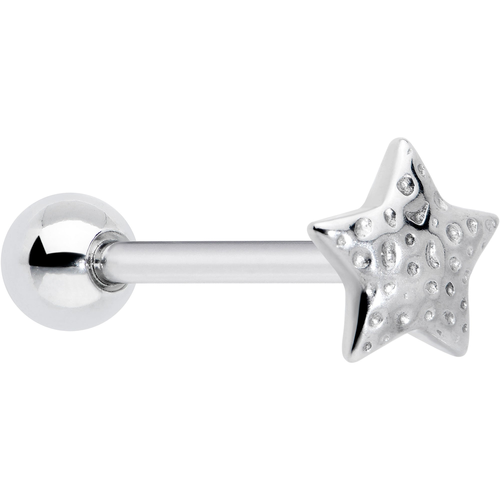 316L Surgical Steel Texture Star Barbell Tongue Ring