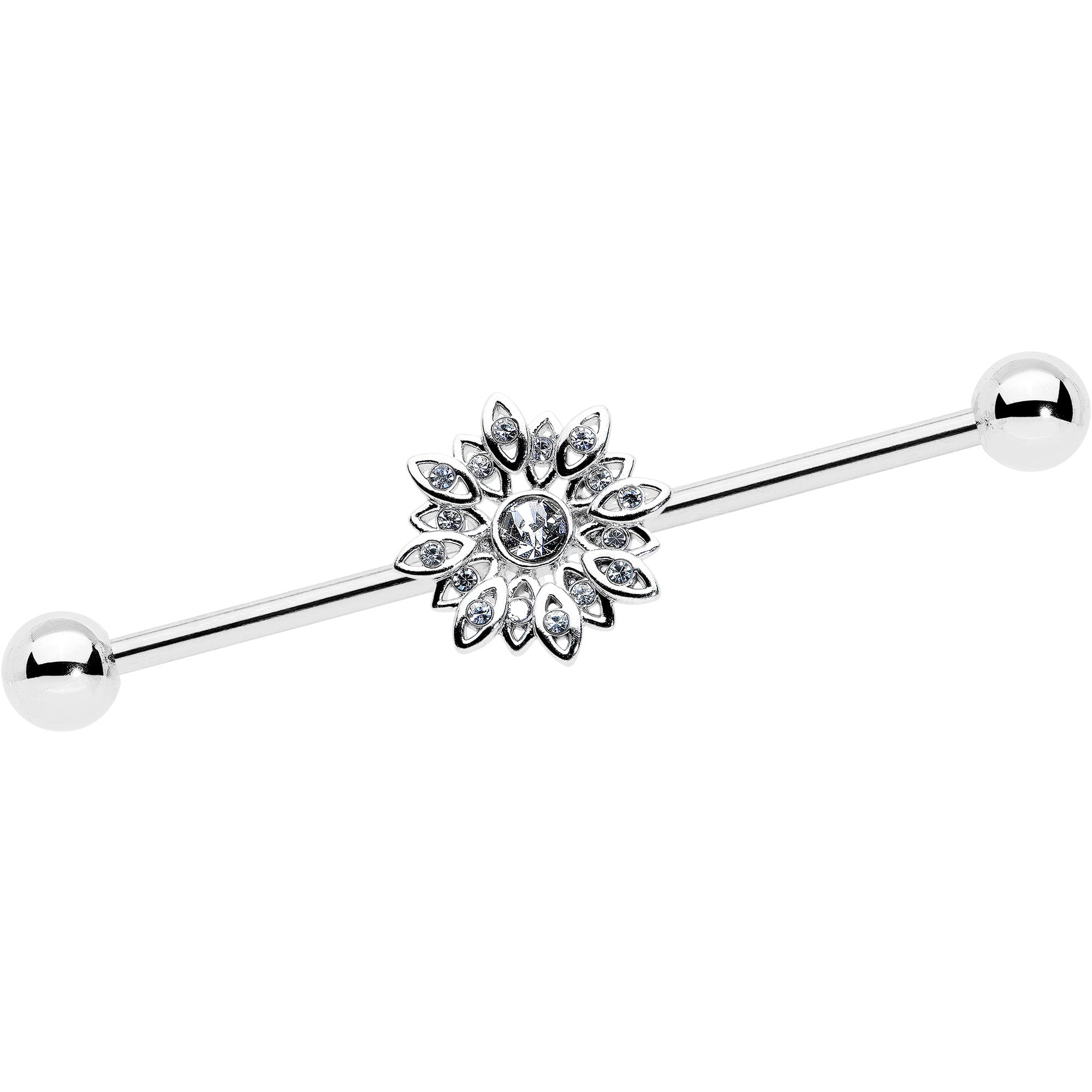 14 Gauge Clear Gem Starry Flower Industrial Barbell 38mm