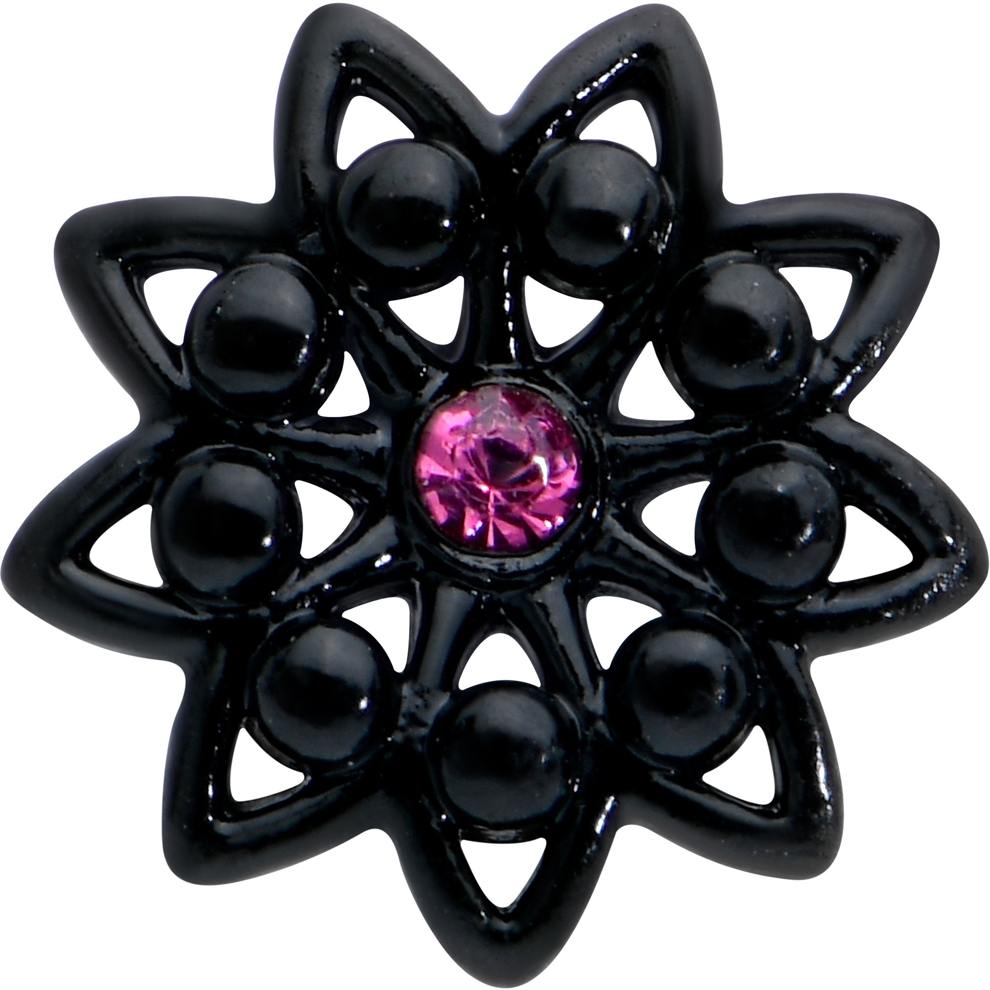 16 Gauge 1/4 Pink Gem Black Midnight Flower Cartilage Tragus Earring