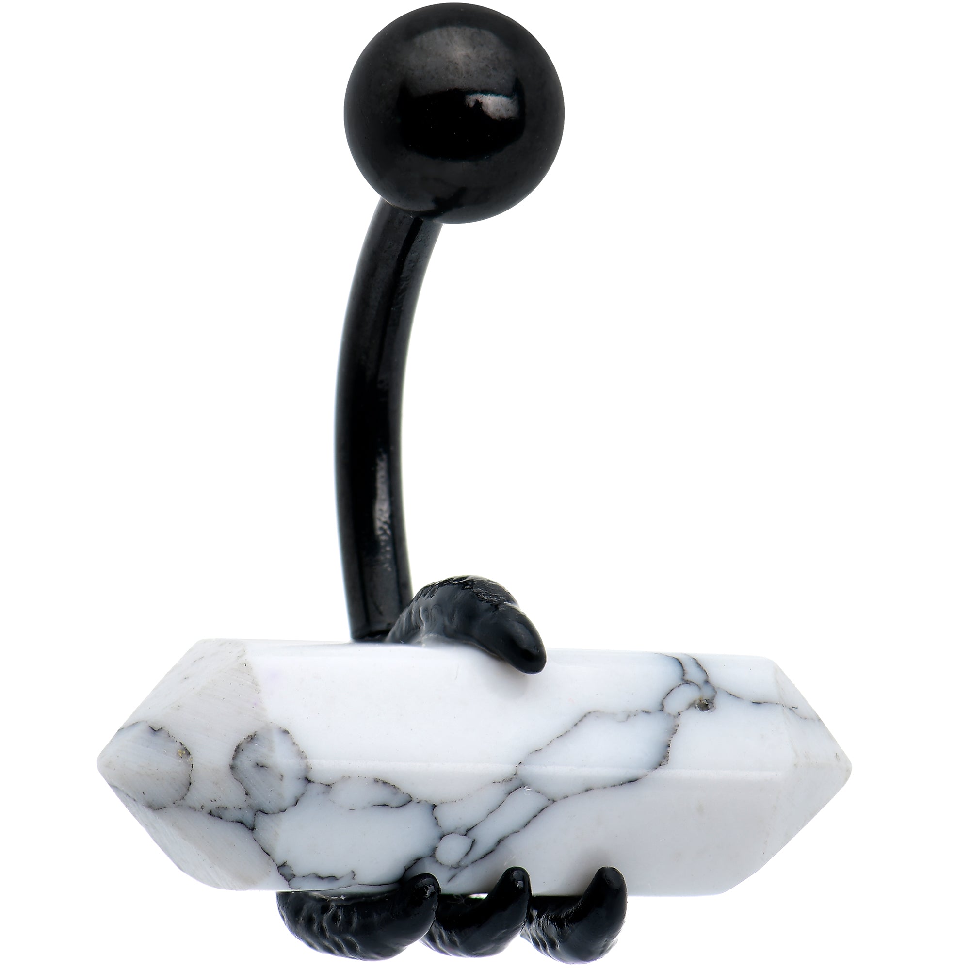 White Howlite Stone Black Claw Belly Ring