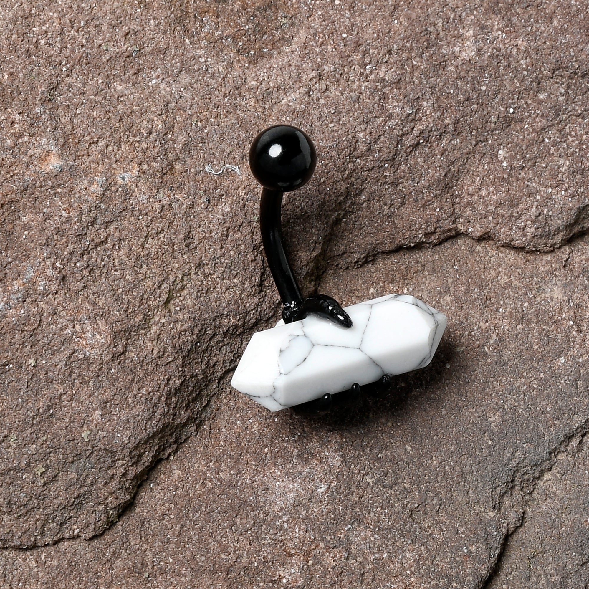 White Howlite Stone Black Claw Belly Ring