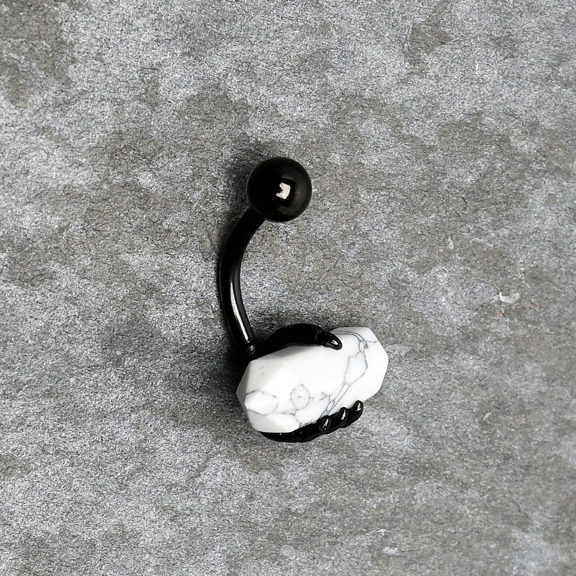 White Howlite Stone Black Claw Belly Ring