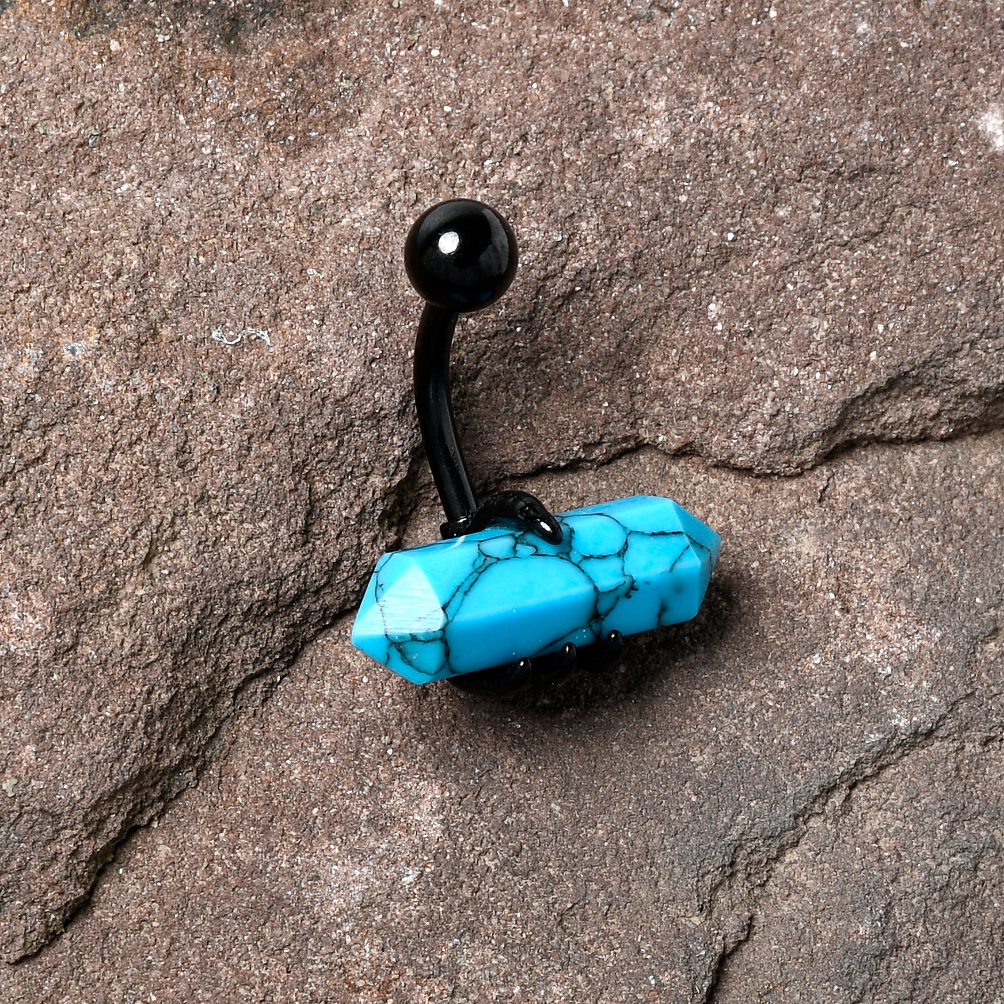 Blue Turquoise Stone Black Claw Belly Ring